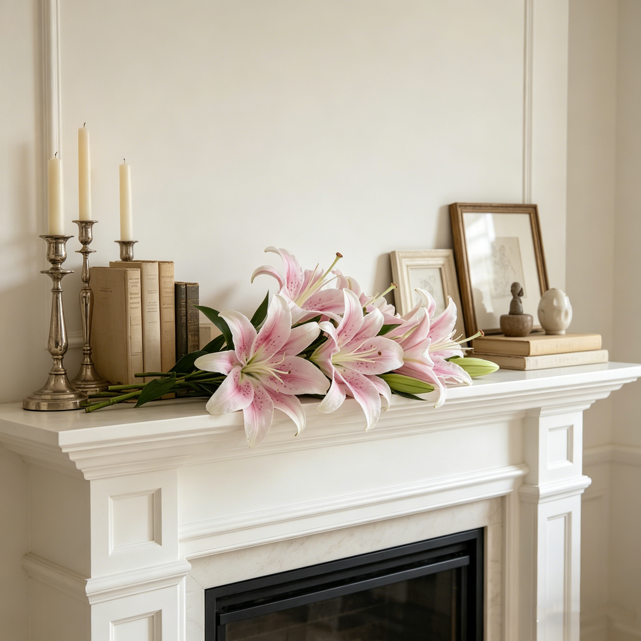 6-Head Faux Pink Lily Bouquet for Elegant Home Decor