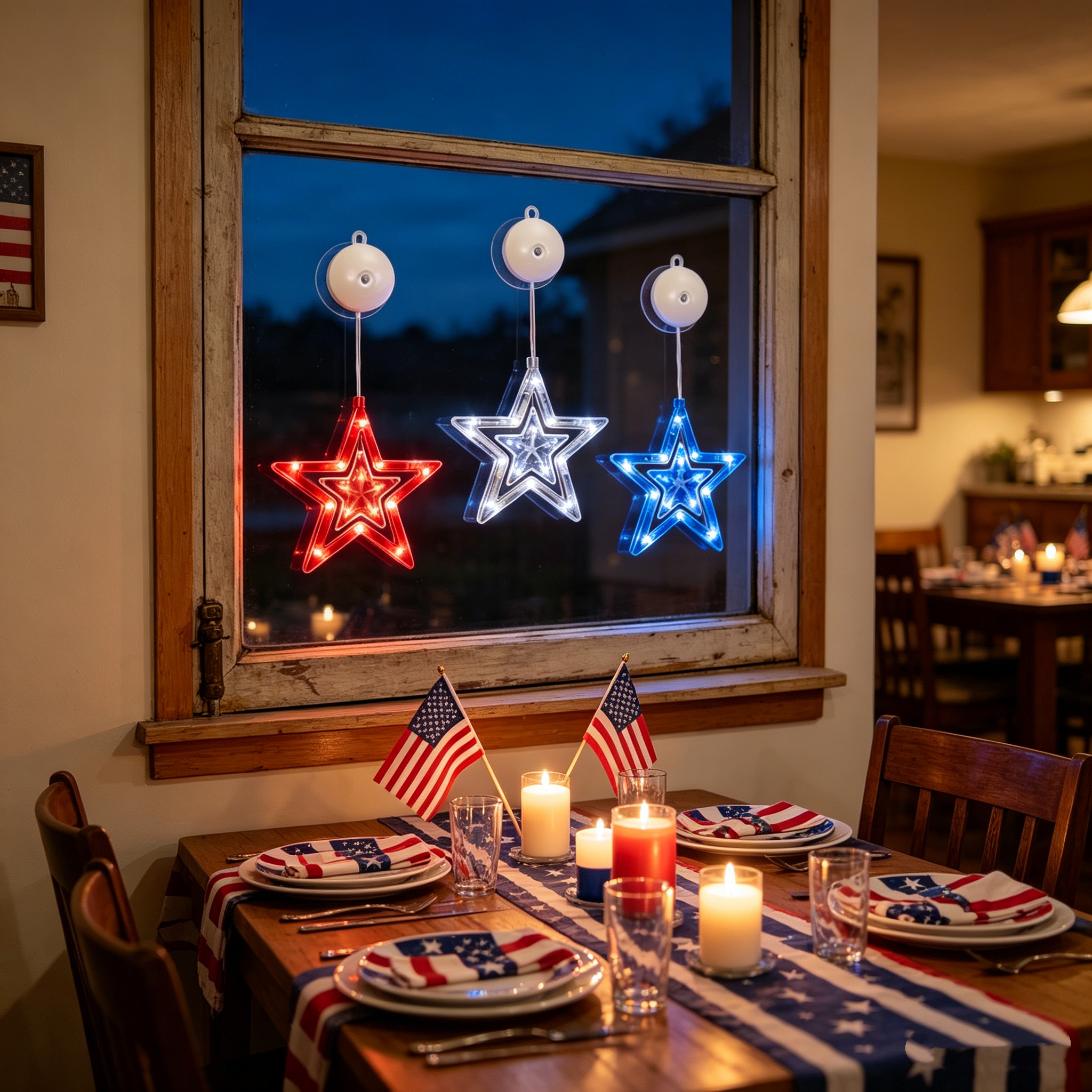 Patriotic Star Window Lights – Set of 3