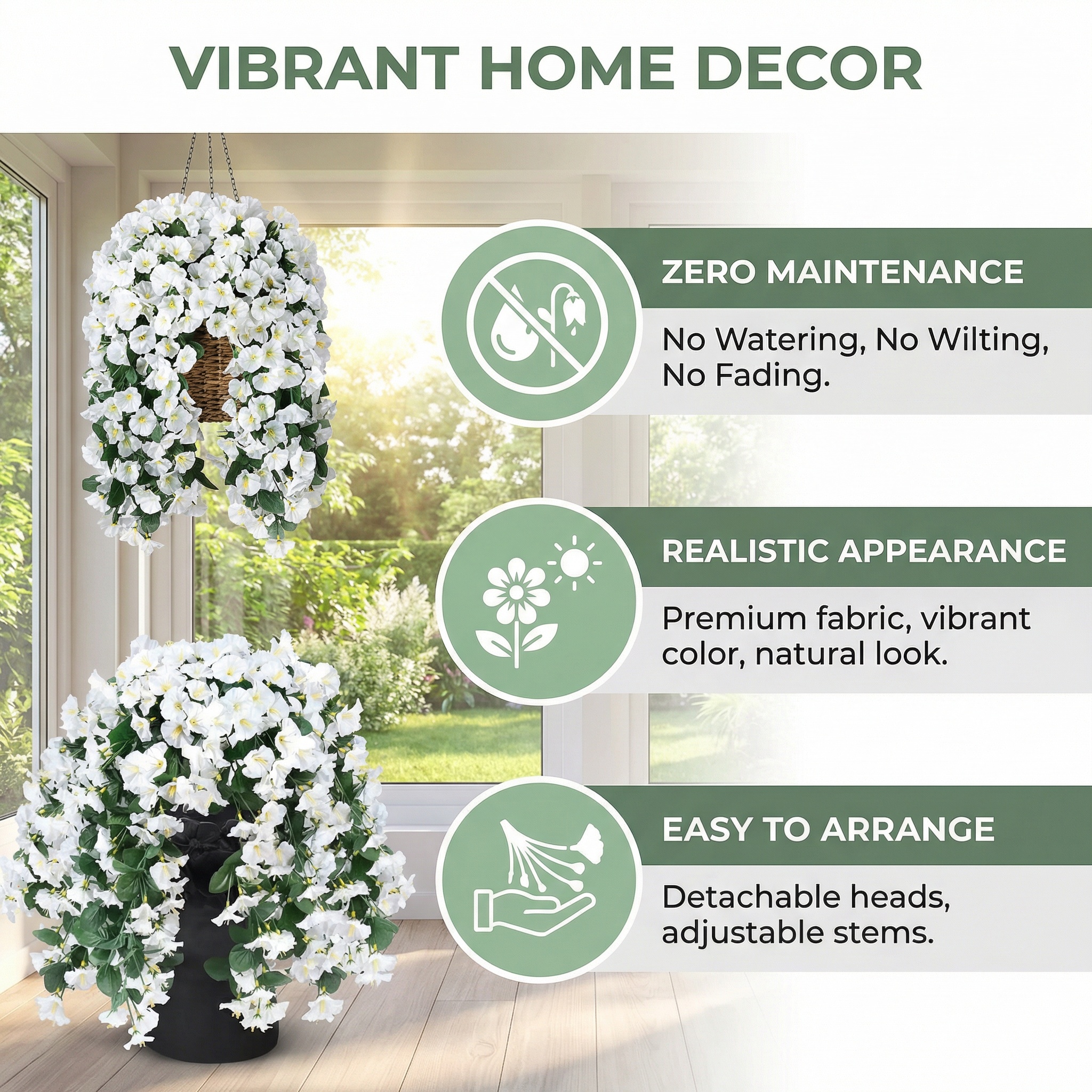 Artificial Faux Hanging Flowers Plants - UV resistant, Waterproof, Windproof , No watering , No wilting