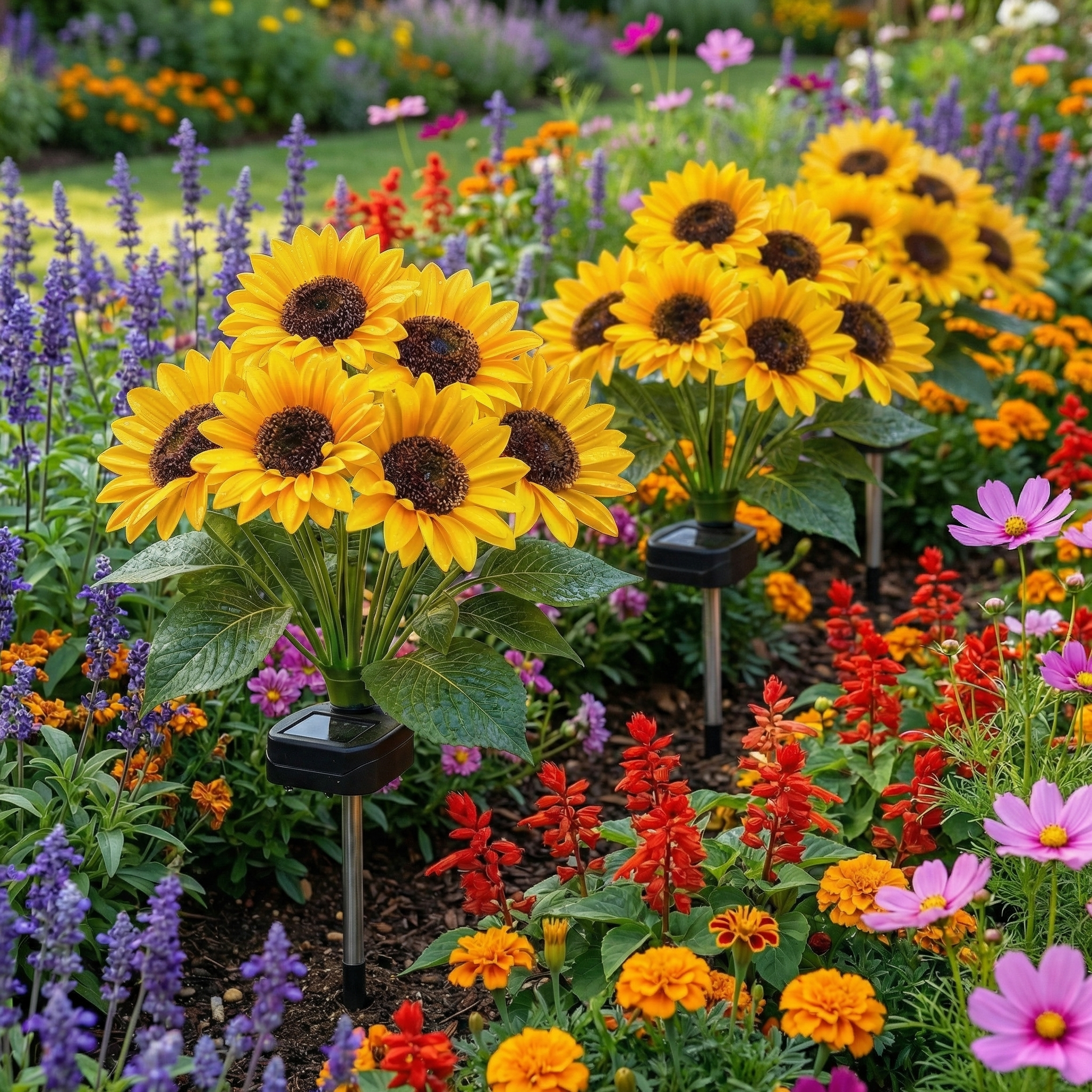 Solar Sunflower Stake Lights – 6-Head Glowing Garden Pathway Decor