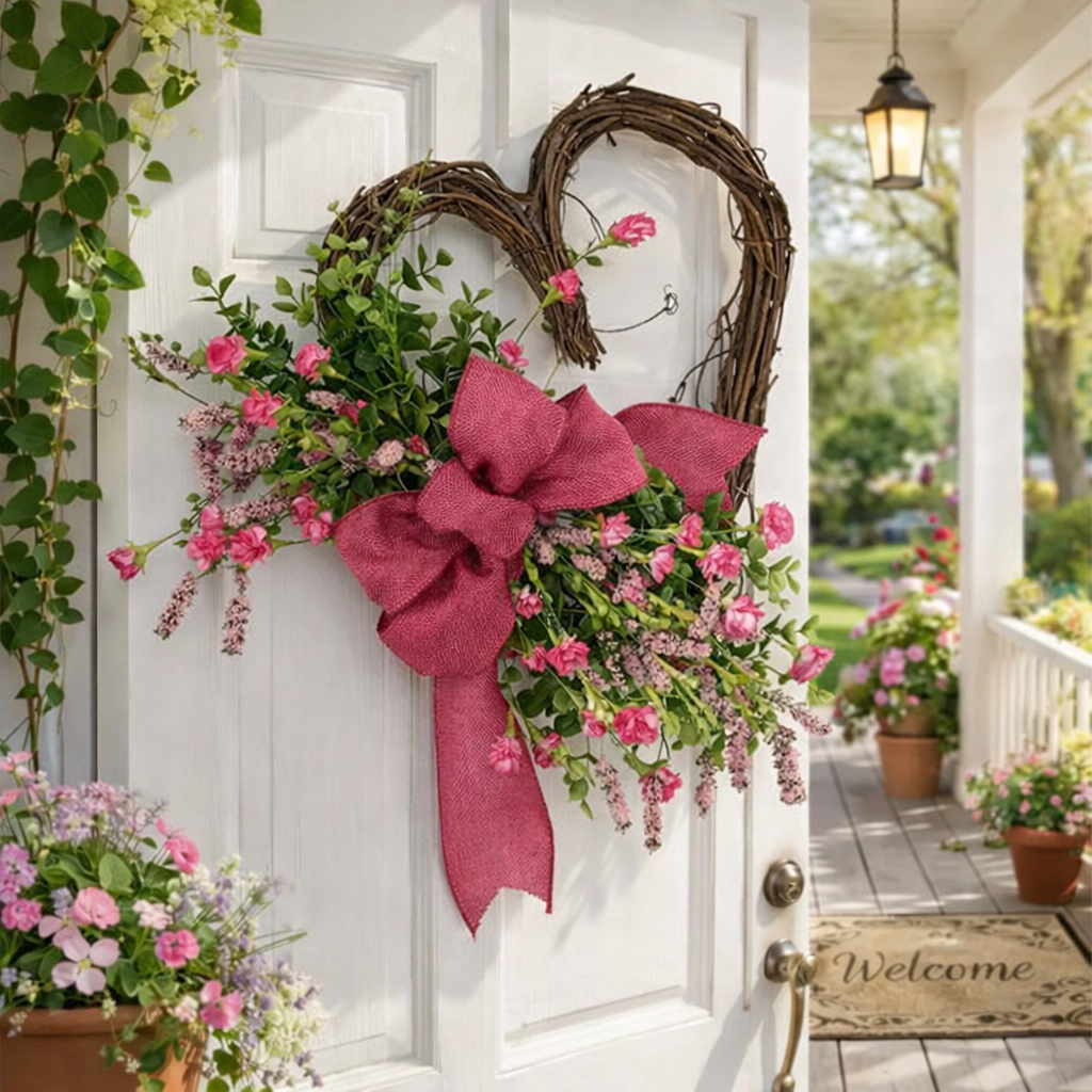 Heart-Shaped Lavender Wreath-Rustic Farmhouse Heart Decoration , Indoor/Outdoor Use