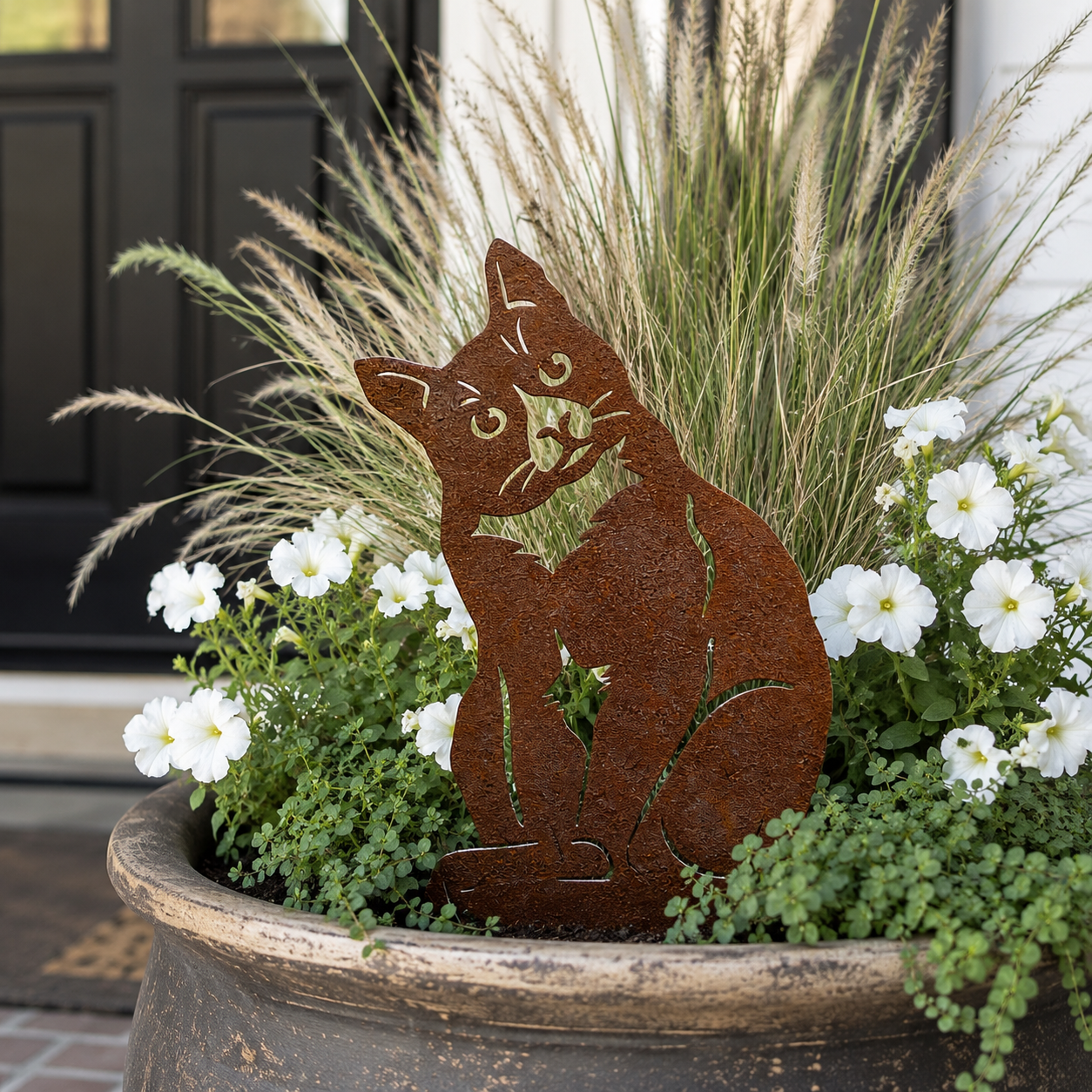 Rustic Metal Cat Garden Decor