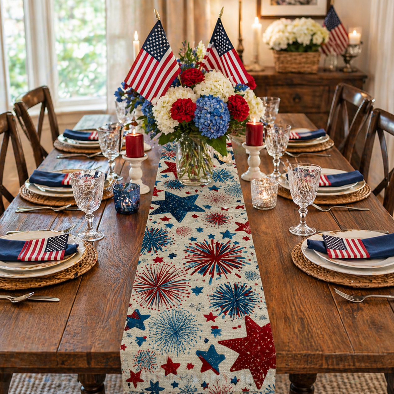 Patriotic Fireworks Table Runner – 4th of July Independence Day Table Decor