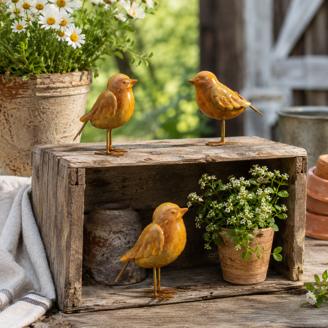 Rustic Metal Bird Garden Decor Set
