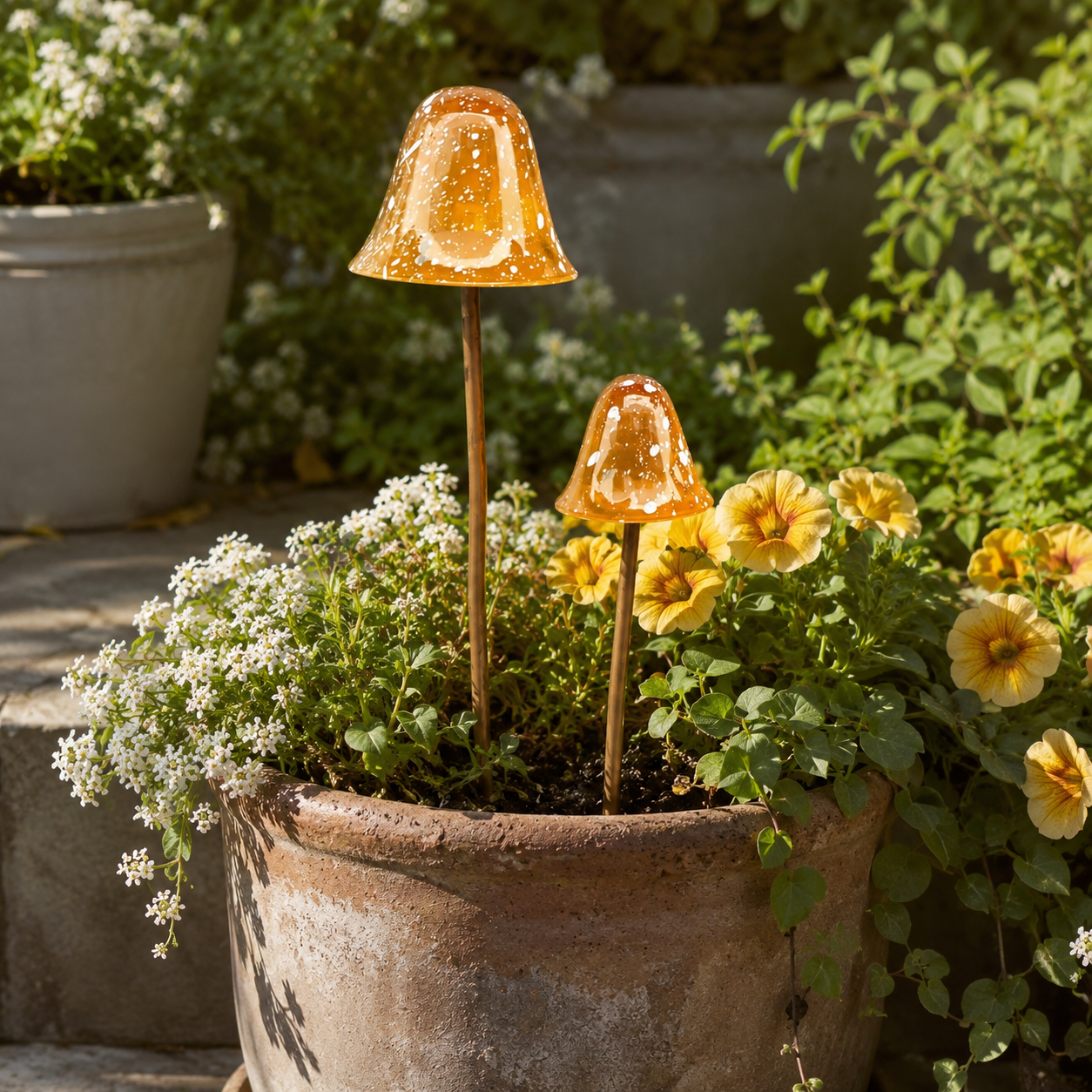 2-Piece Speckled Mushroom Garden Stakes
