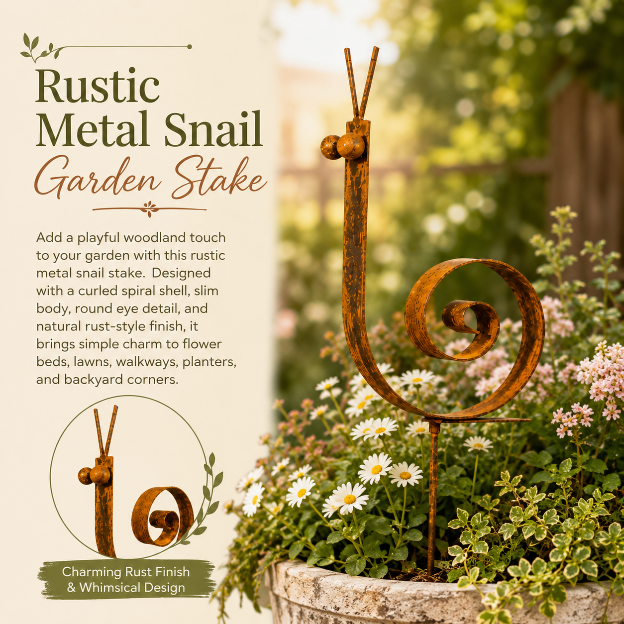 Rustic Metal Snail Garden Stake