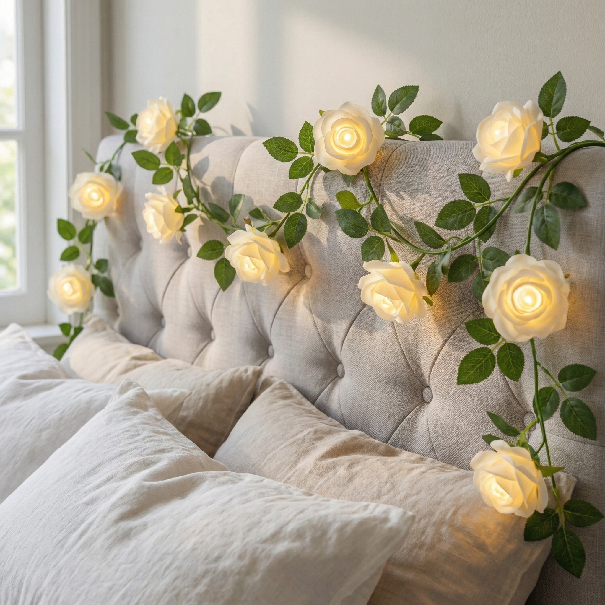 6M White Rose Vine String Lights with Remote – Cozy Home Decor & Mother’s Day Gift