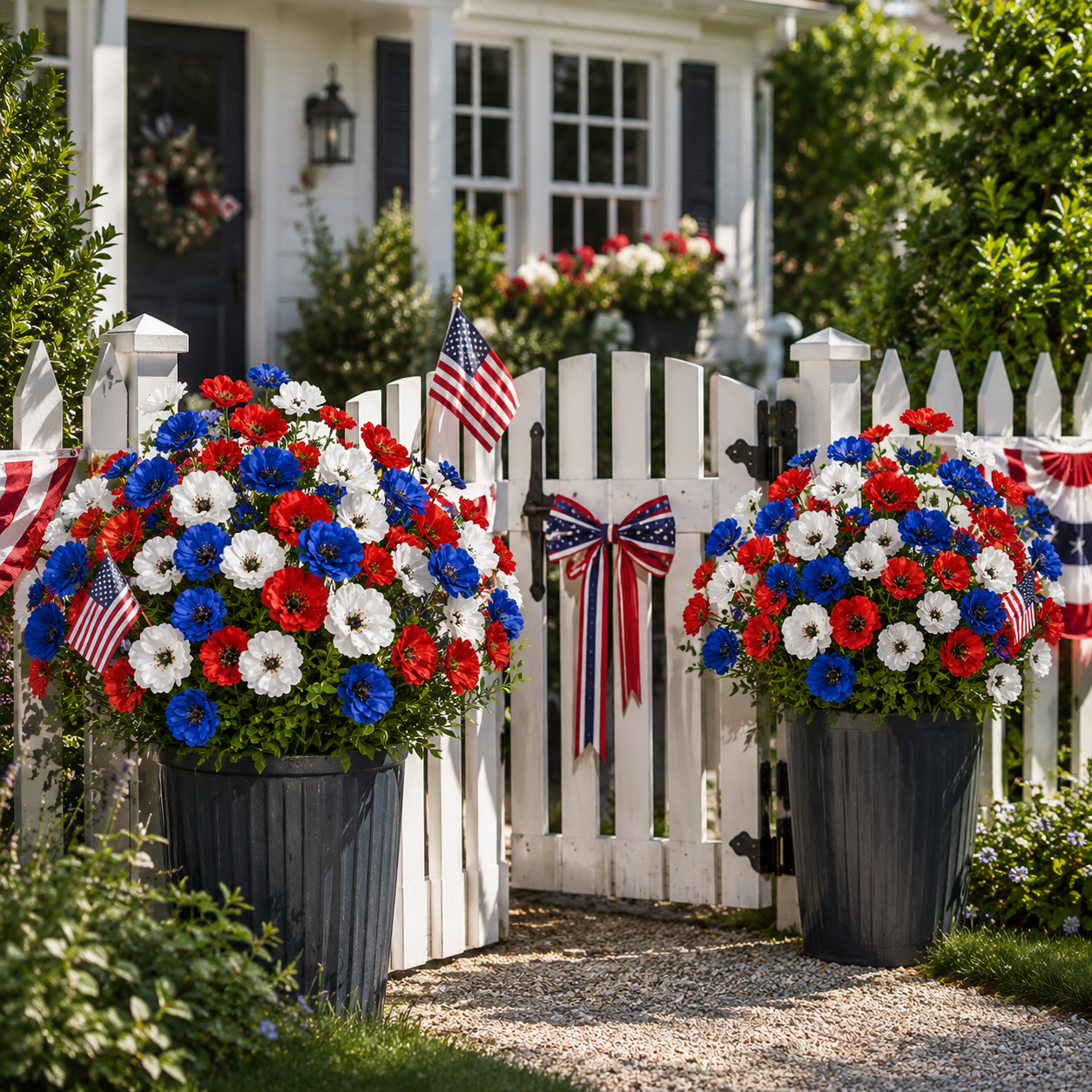 9-Piece Patriotic Red, White & Blue Faux Pansy Flower Set for July 4th Home, Porch & Garden Decor
