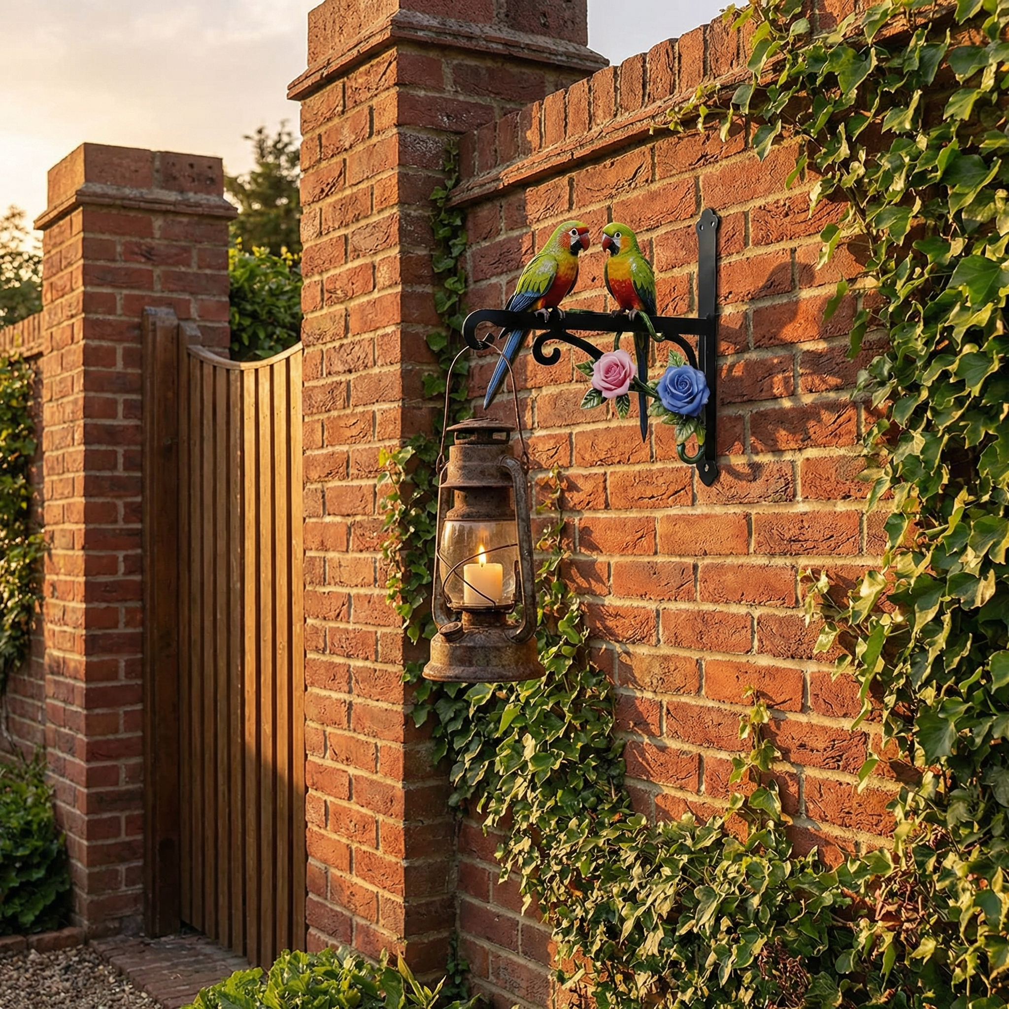 Colorful Bird & Flower Wall Bracket – Outdoor Garden Décor for Porch, Fence & Patio