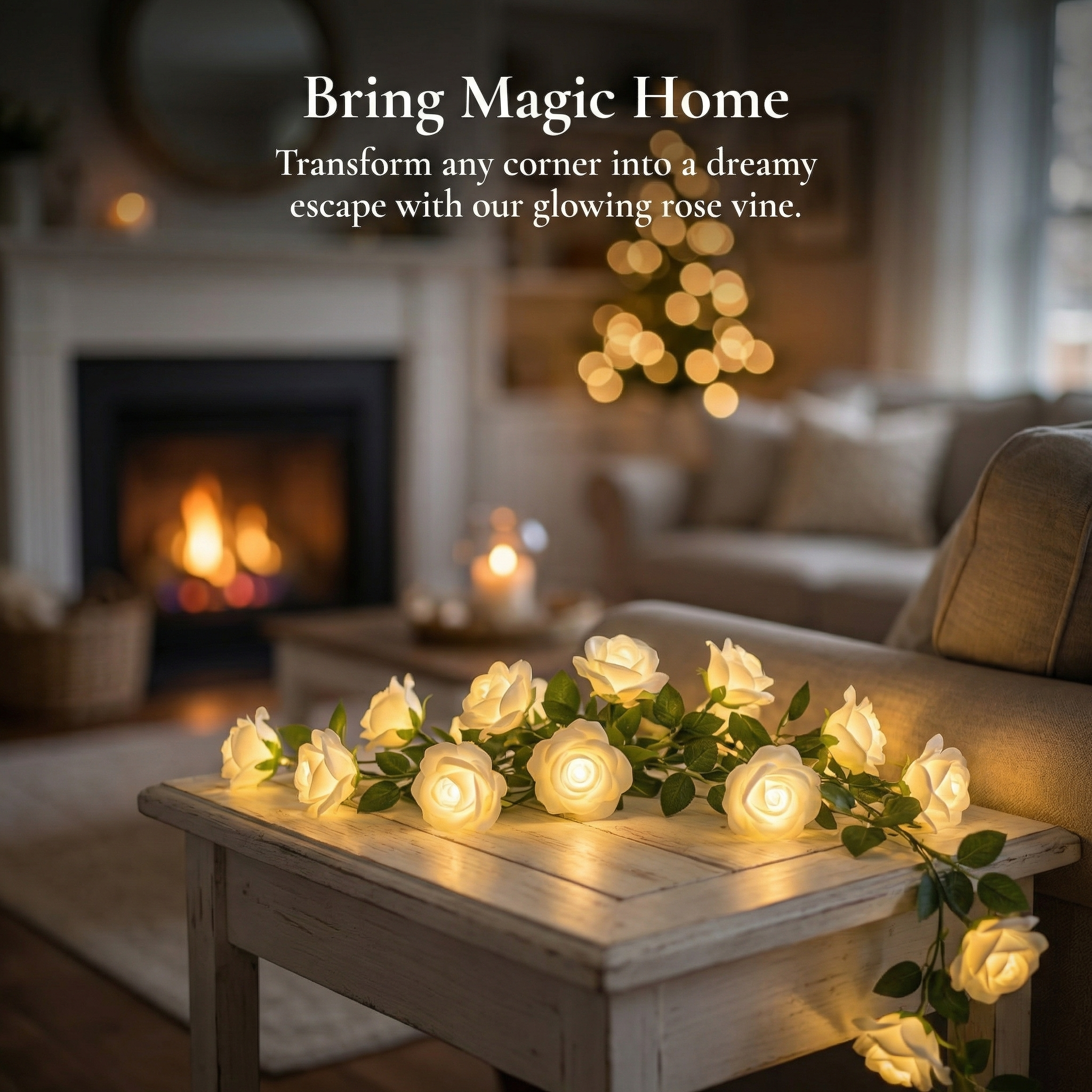 6M White Rose Vine String Lights with Remote – Cozy Home Decor & Mother’s Day Gift