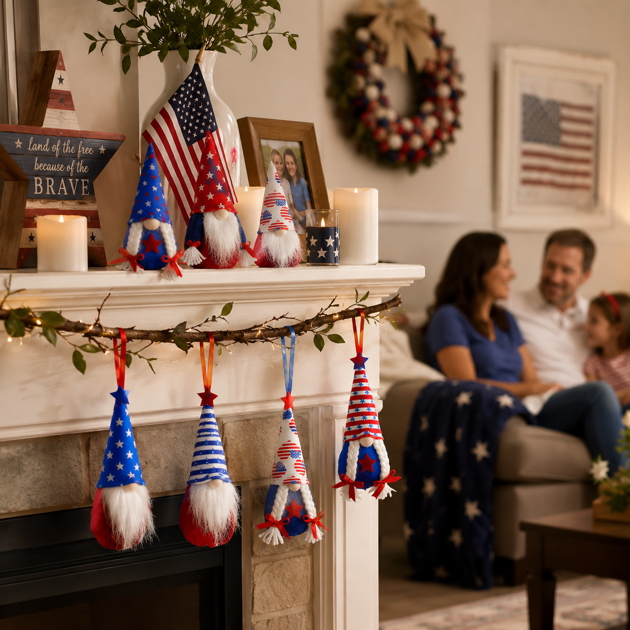 8-Piece Patriotic Gnome Hanging Ornaments Set