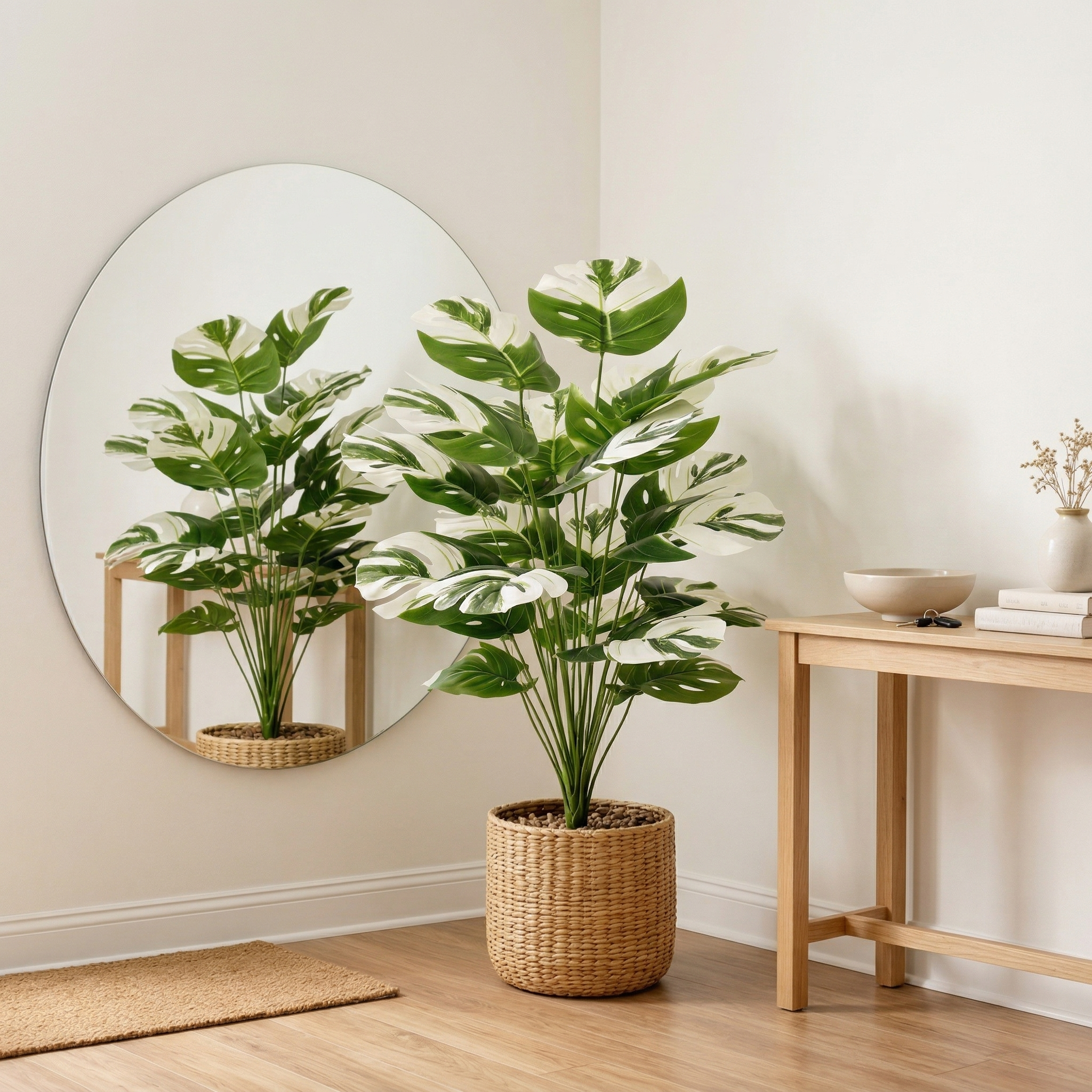 80cm Faux Variegated Monstera Plant in Pot – 24-Head Artificial Greenery for Living Room, Bedroom, Entryway & Office