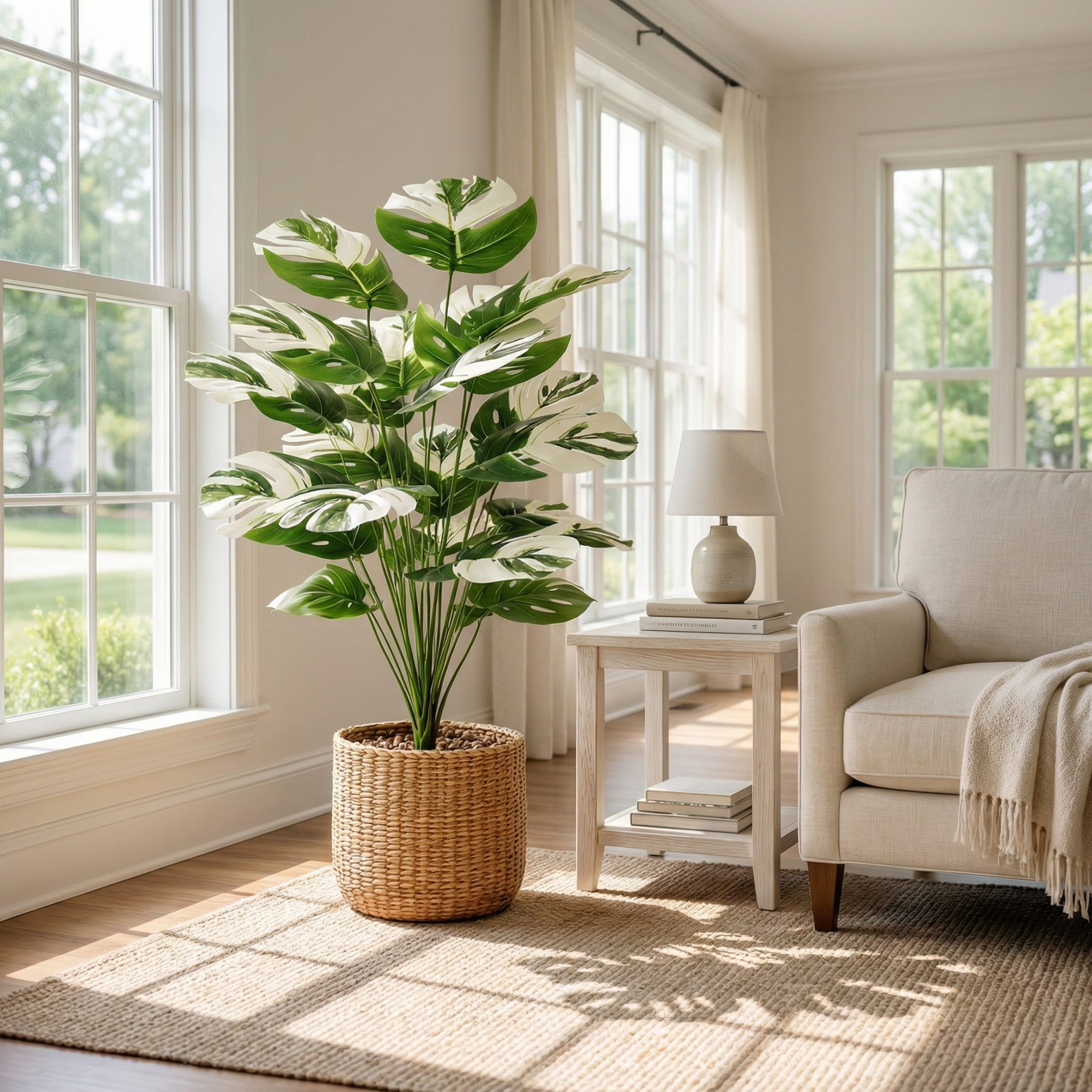 80cm Faux Variegated Monstera Plant in Pot – 24-Head Artificial Greenery for Living Room, Bedroom, Entryway & Office