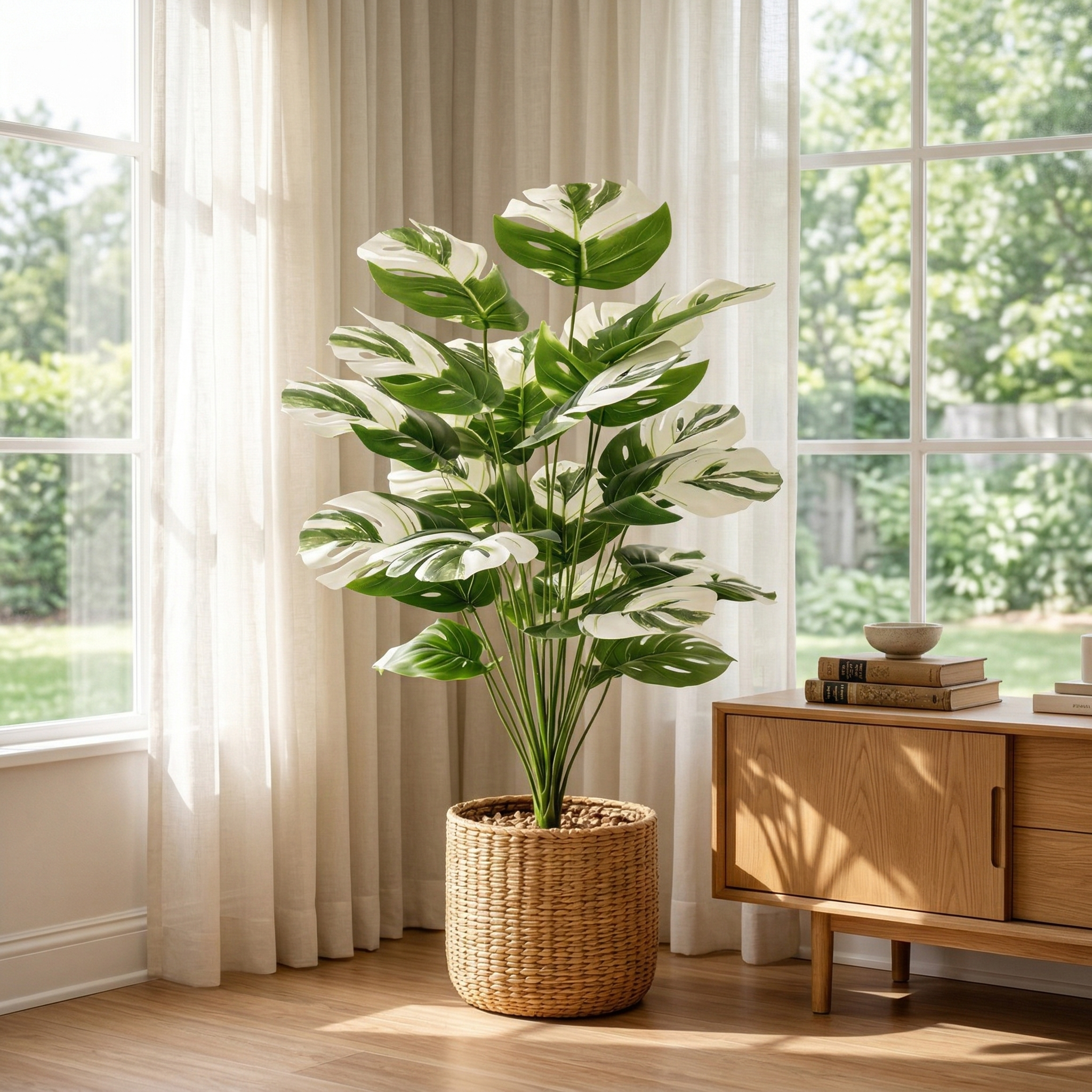 80cm Faux Variegated Monstera Plant in Pot – 24-Head Artificial Greenery for Living Room, Bedroom, Entryway & Office