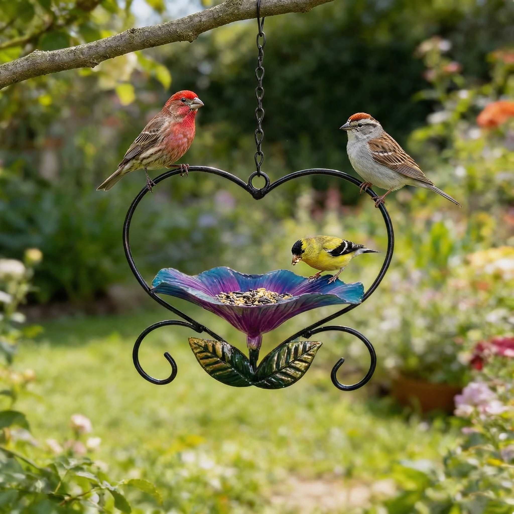 Heart-Shaped Hanging Bird Feeder – Decorative Outdoor Garden Feeder for Small Birds