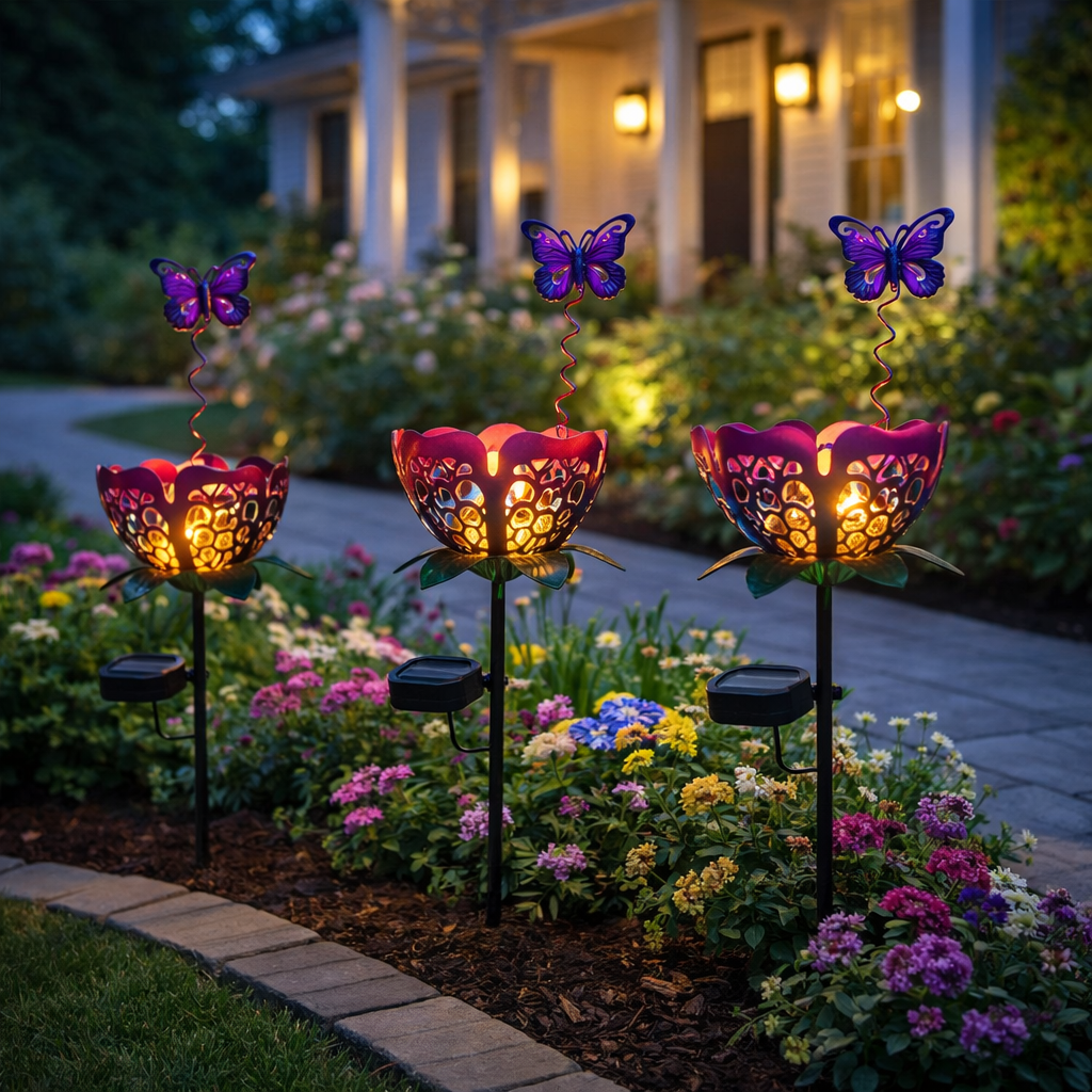 Solar-Powered Butterfly Lotus Garden Light – Warm Glow Outdoor Lawn Decor