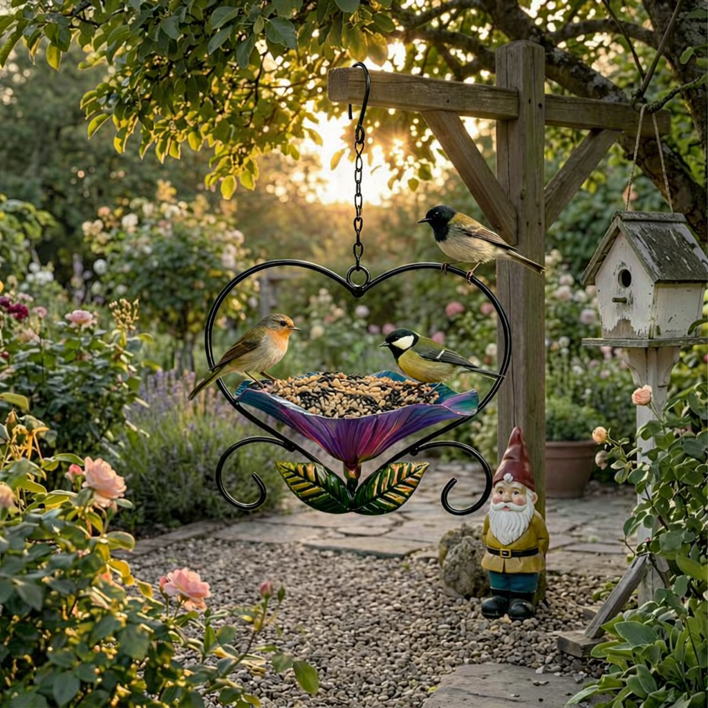 Heart-Shaped Hanging Bird Feeder – Decorative Outdoor Garden Feeder for Small Birds