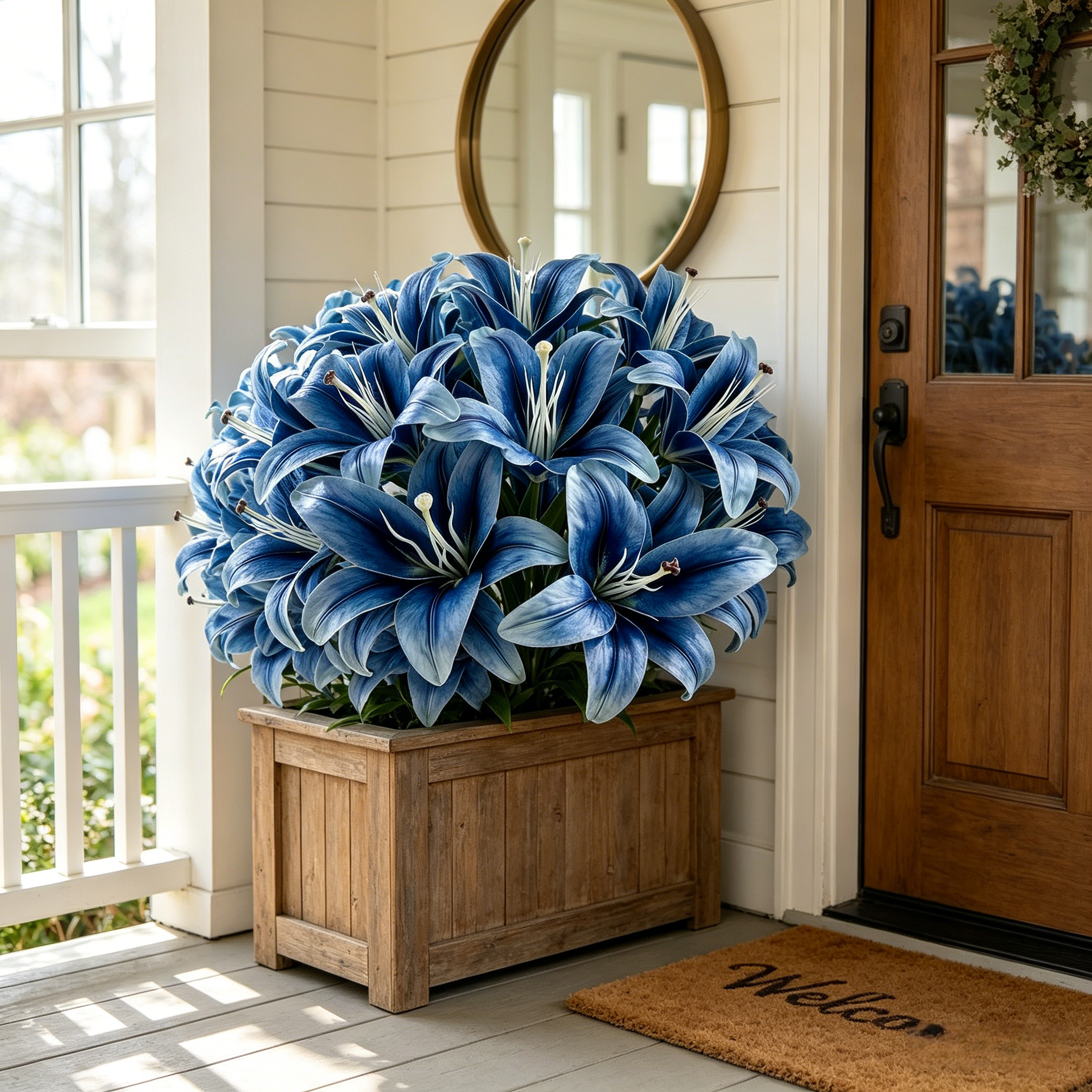 Blue Faux Lily Stems, Set of 2 – 3 Bloom Heads Decorative Floral Stems for Home Décor