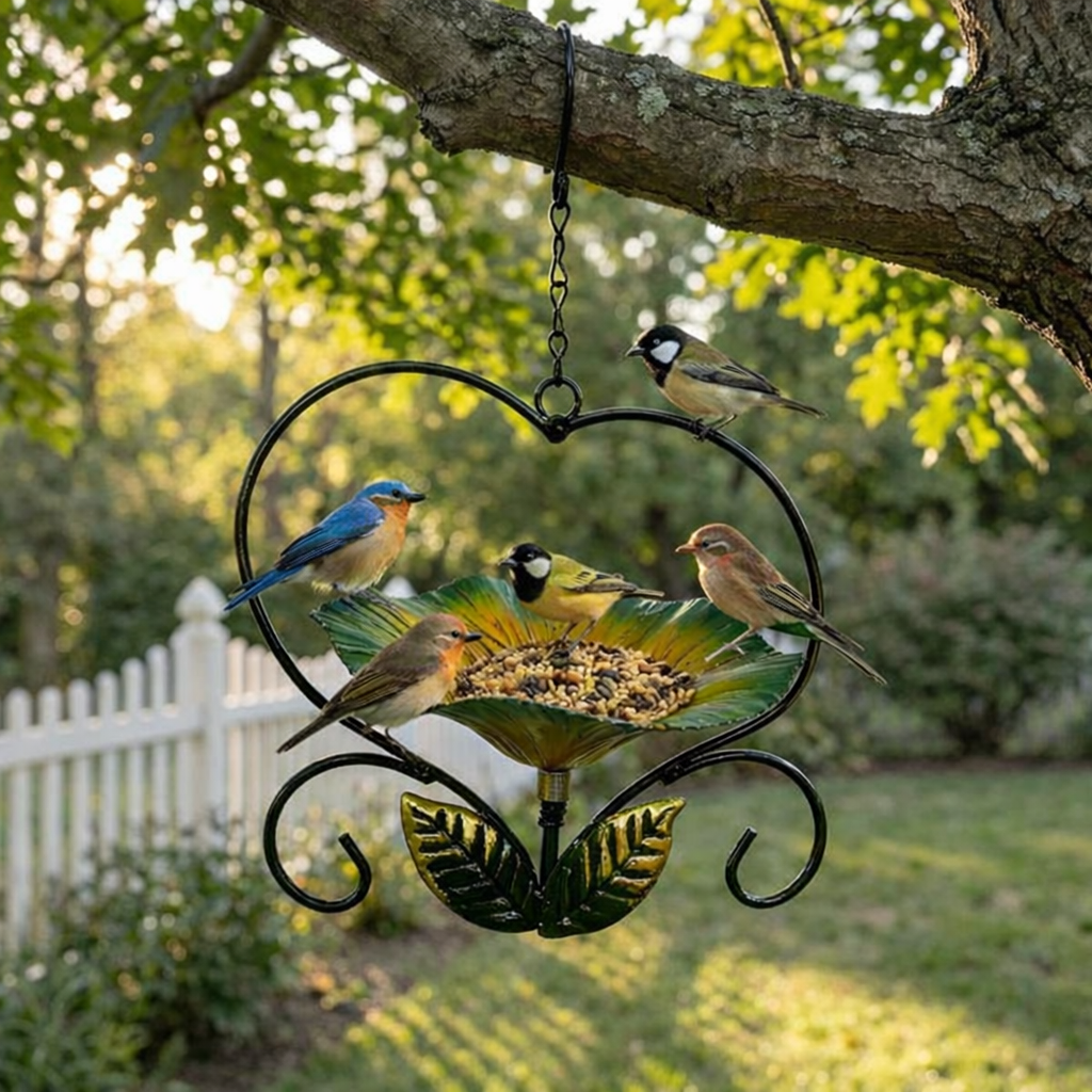 Heart-Shaped Hanging Bird Feeder – Decorative Outdoor Garden Feeder for Small Birds