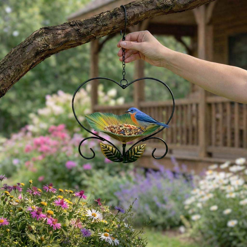 Heart-Shaped Hanging Bird Feeder – Decorative Outdoor Garden Feeder for Small Birds