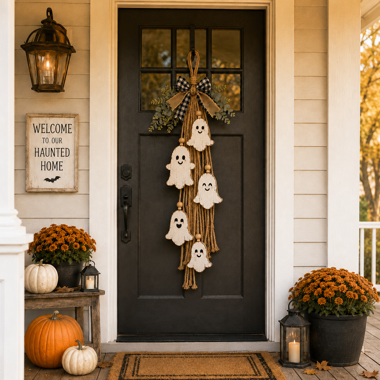 Rustic Ghost Hanging Decor – Farmhouse Halloween Wall & Door Decoration