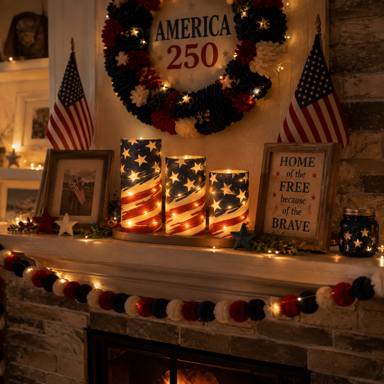 Patriotic Glowing Flameless LED Candle Set with Remote