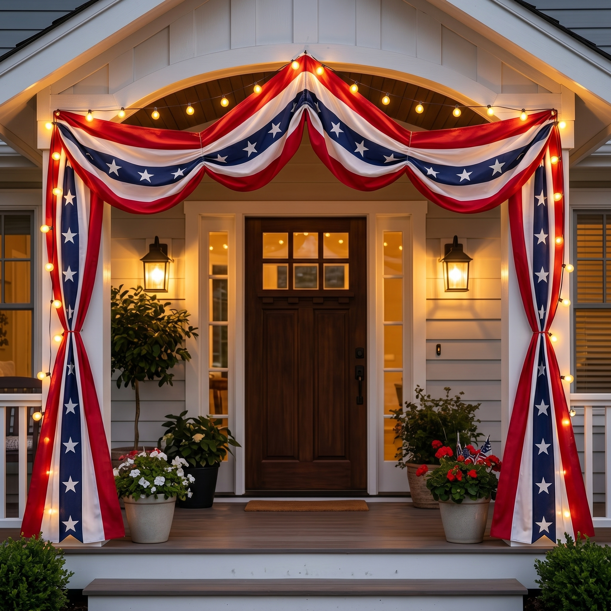Patriotic Porch Bunting Banner – Red, White & Blue Party Decor