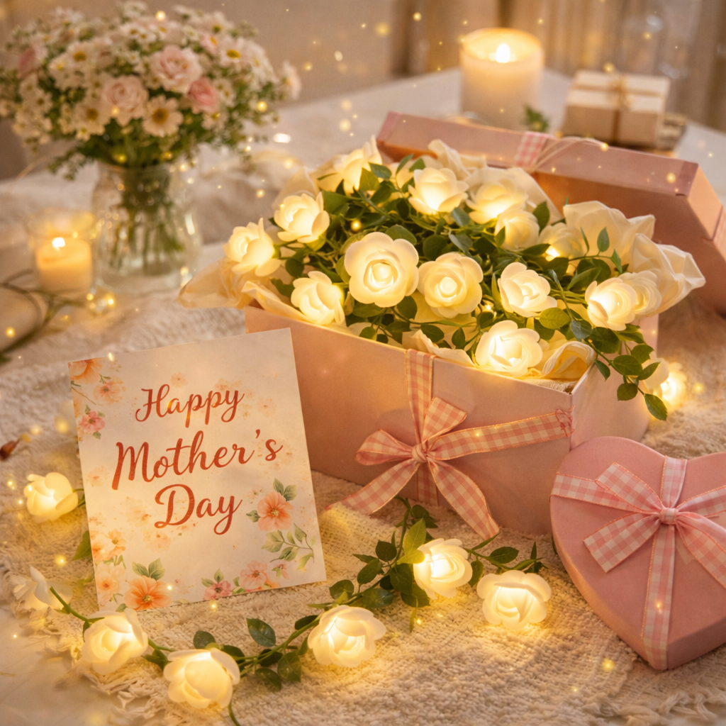 6M White Rose Vine String Lights with Remote – Cozy Home Decor & Mother’s Day Gift