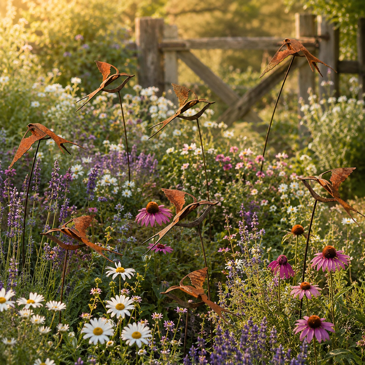 Rustic Metal Flying Bird Garden Stake