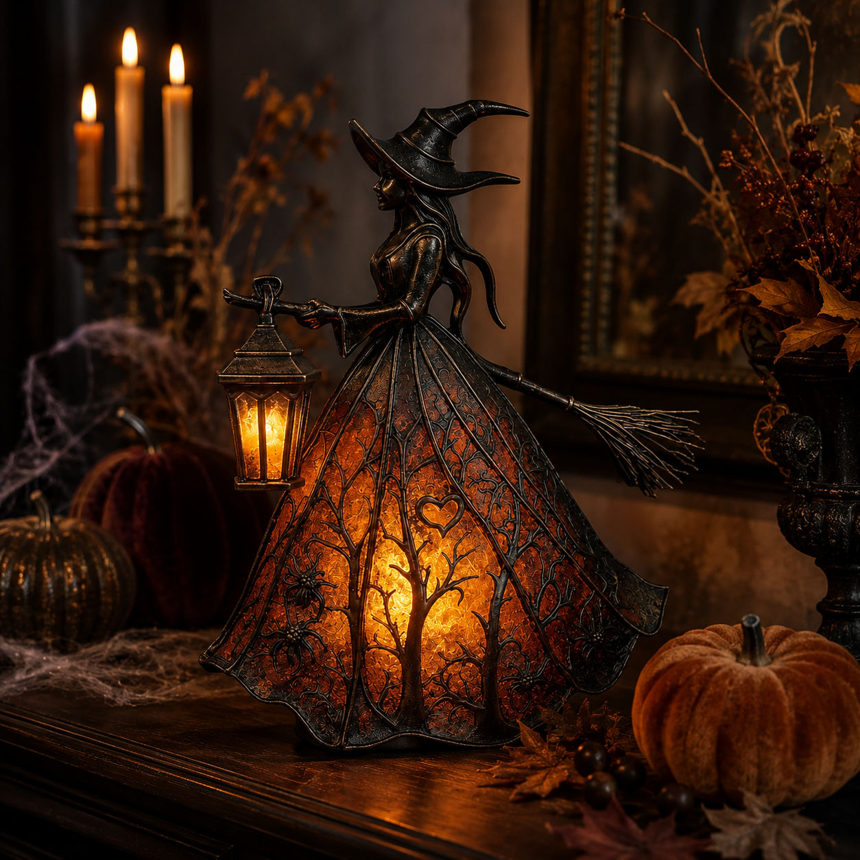 Vintage Lighted Witch Lantern Table Lamp