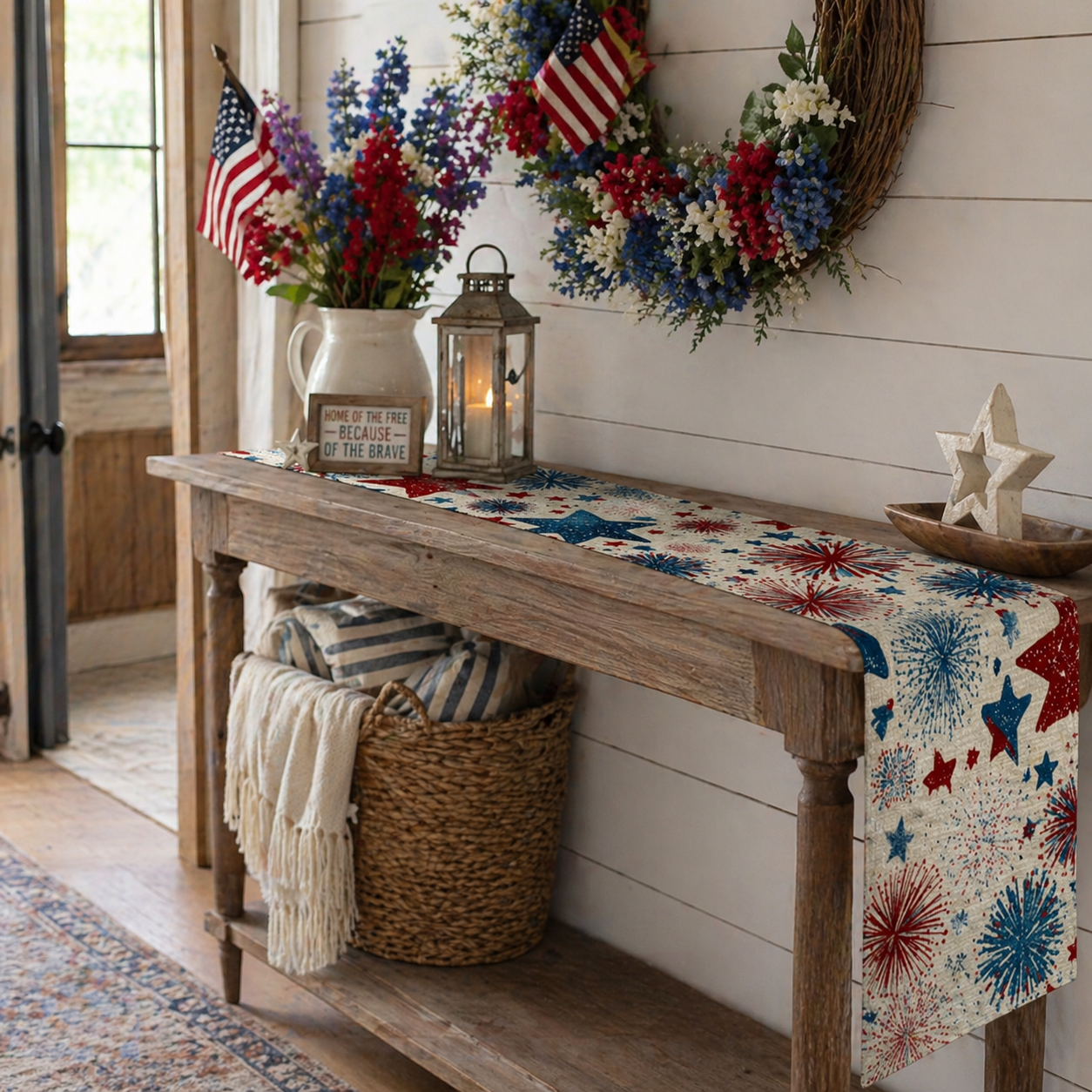Patriotic Fireworks Table Runner – 4th of July Independence Day Table Decor