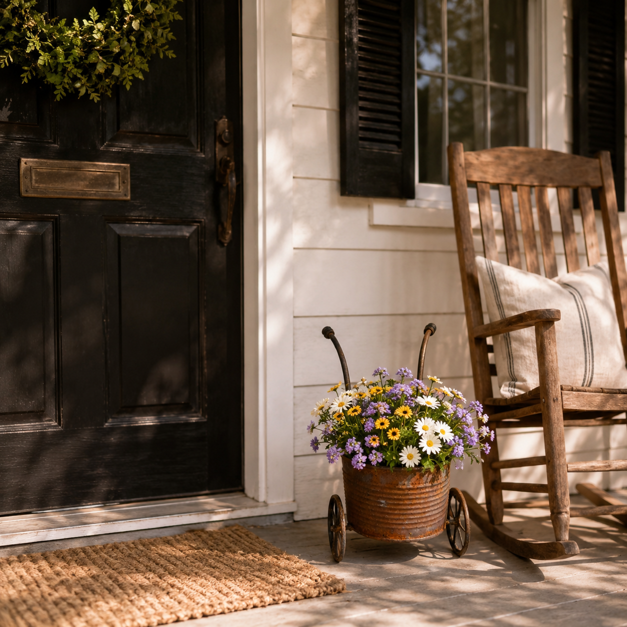 Rustic Metal Wheelbarrow Planter, Vintage Garden Cart Flower Pot