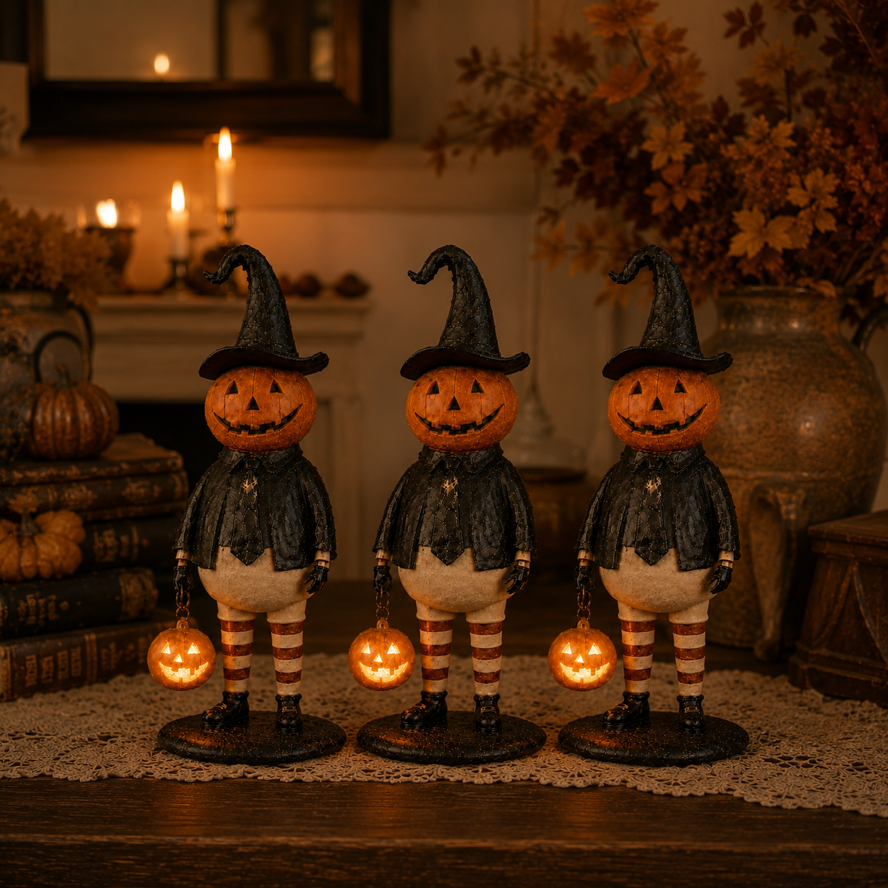 Vintage Lighted Pumpkin Witch Figurine
