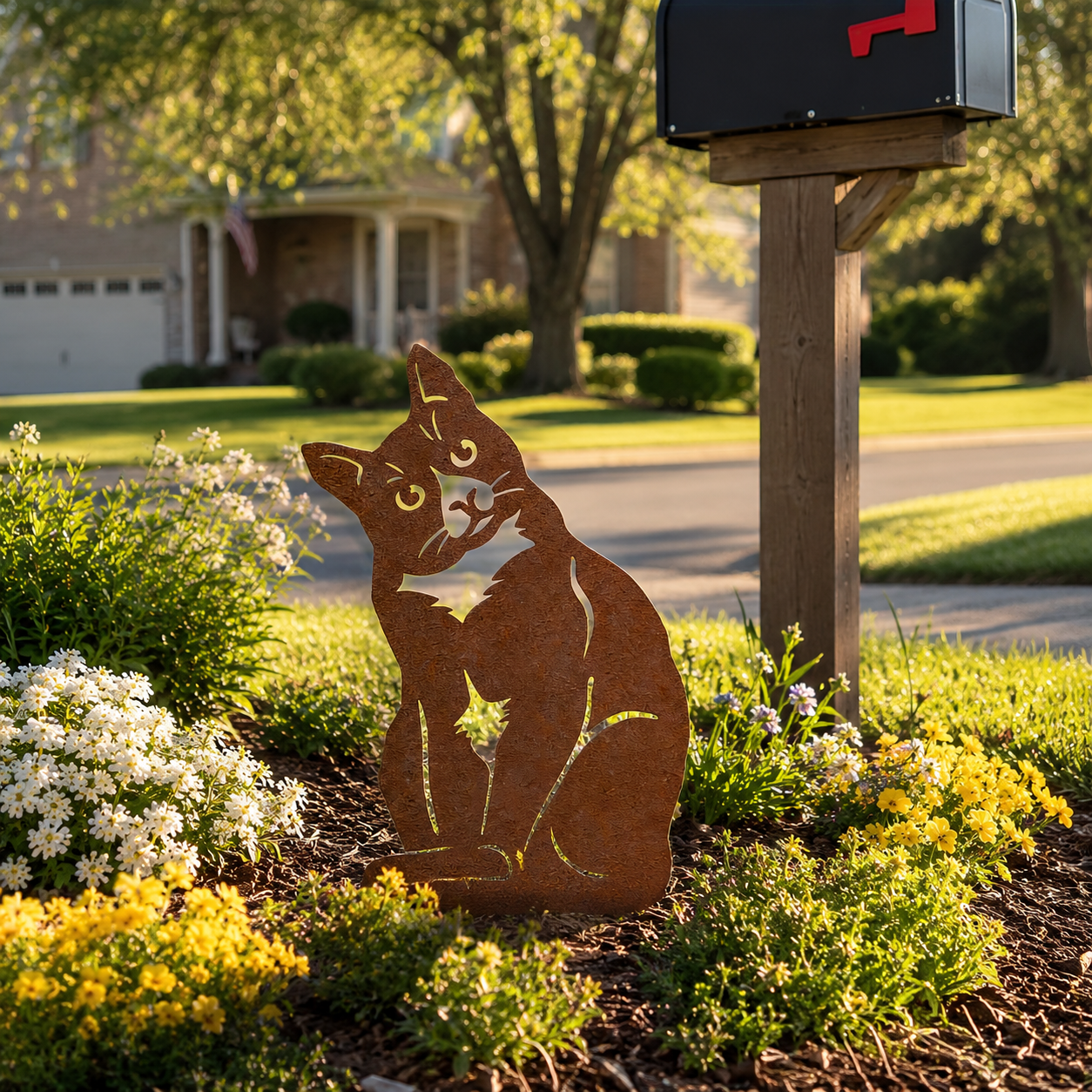 Rustic Metal Cat Garden Decor