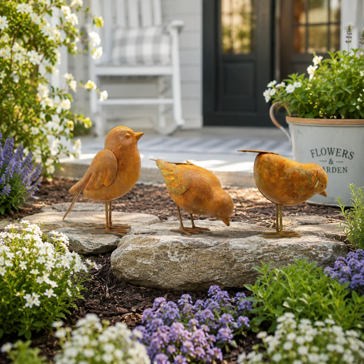 Rustic Metal Bird Garden Decor Set
