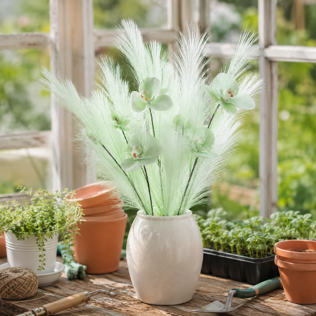 72cm Artificial Butterfly Orchid Reed – 3 Stems Set