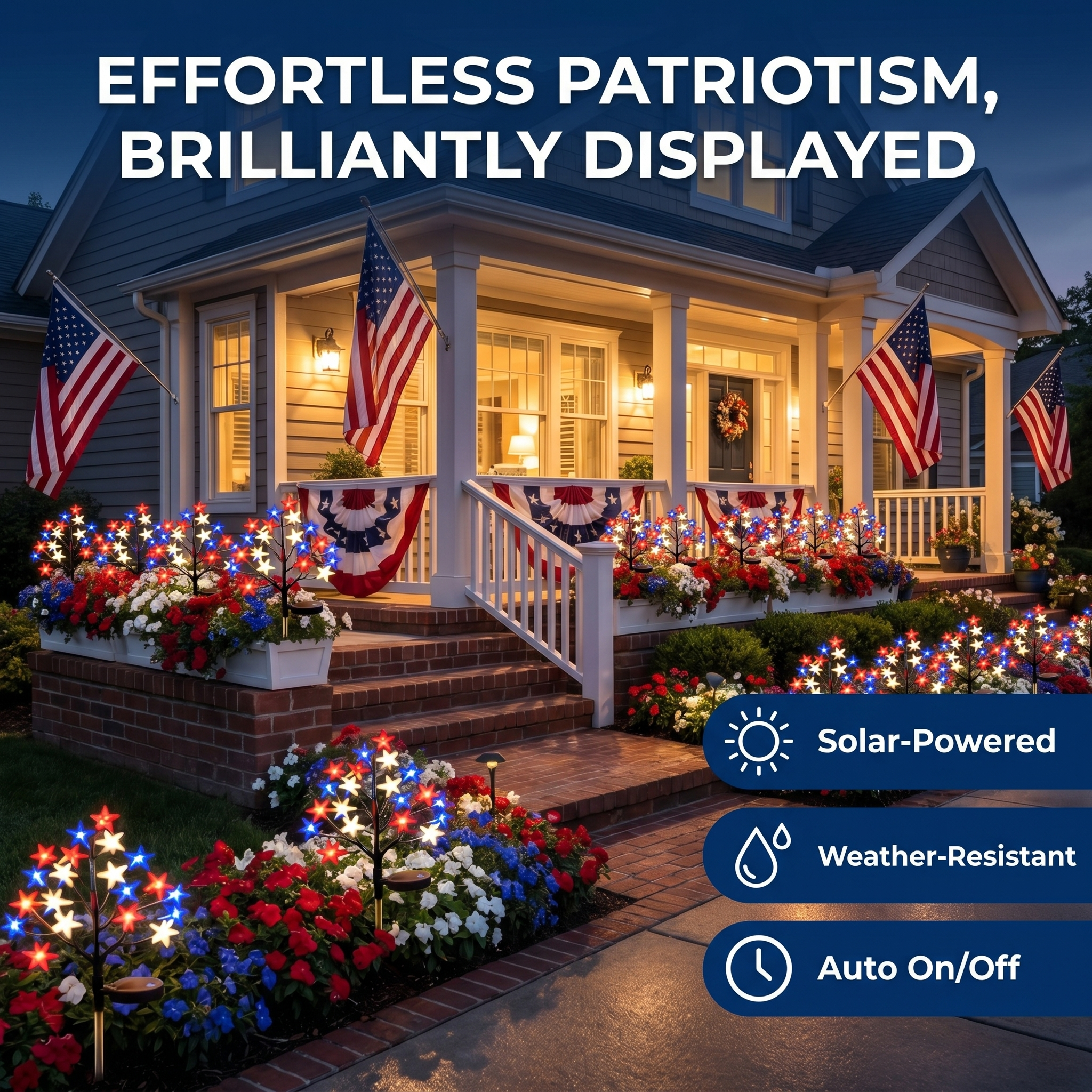 Patriotic Solar Star Pathway Lights for Yard & Garden