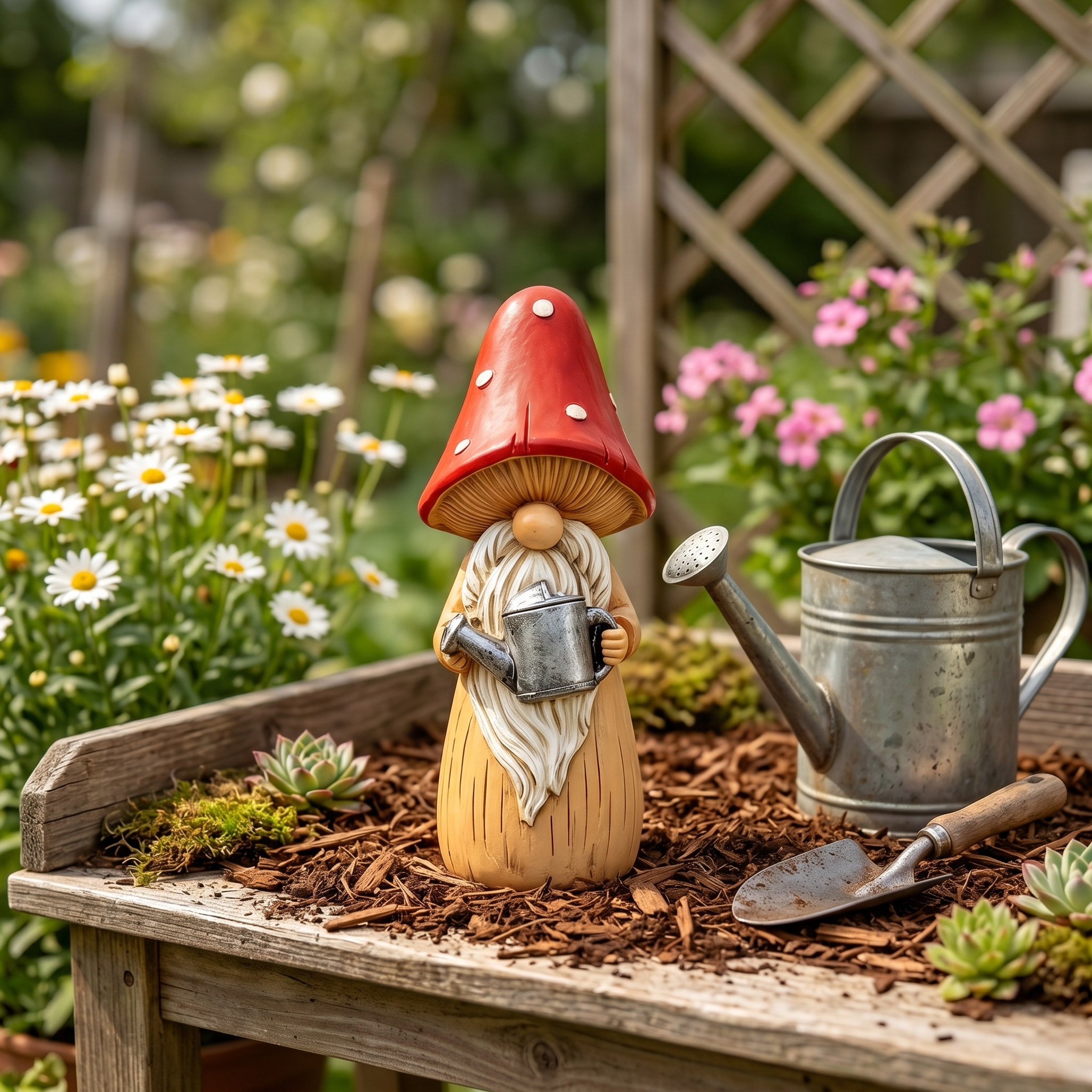Whimsical Mushroom Hat Garden Gnome Statue
