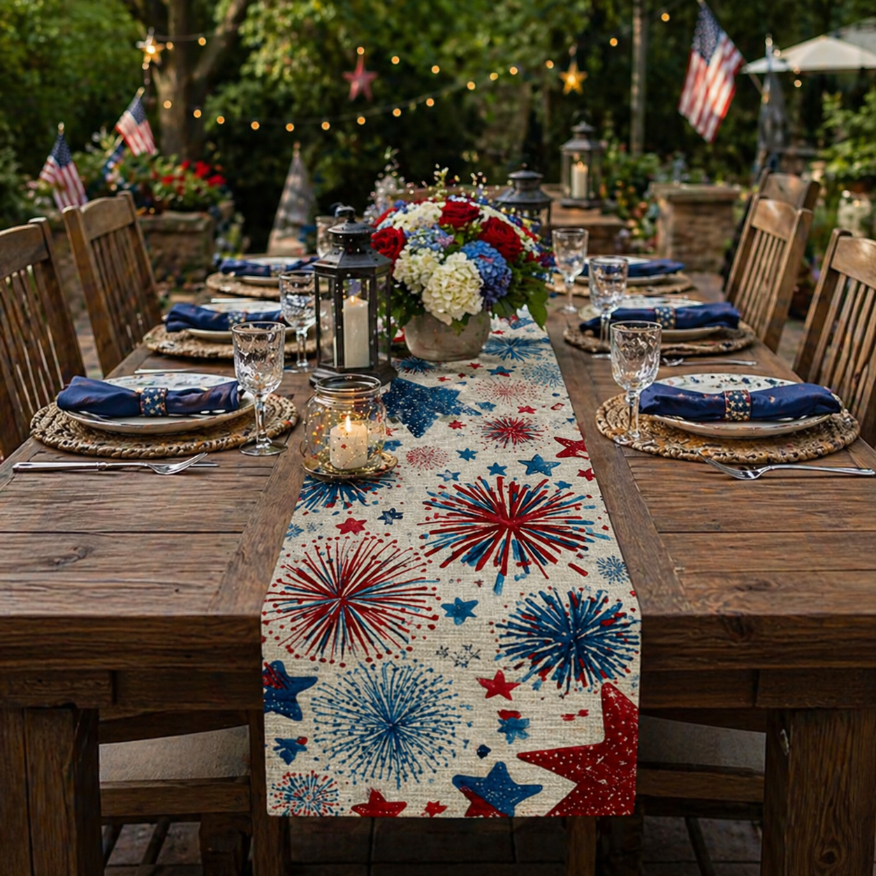 Patriotic Fireworks Table Runner – 4th of July Independence Day Table Decor