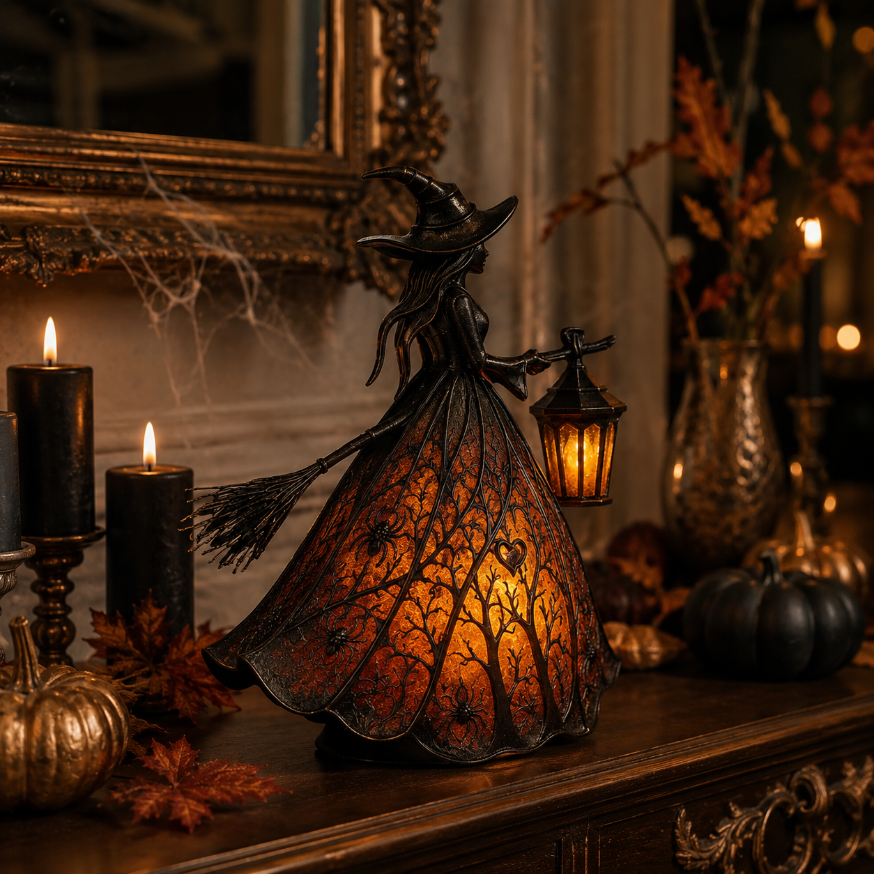 Vintage Lighted Witch Lantern Table Lamp