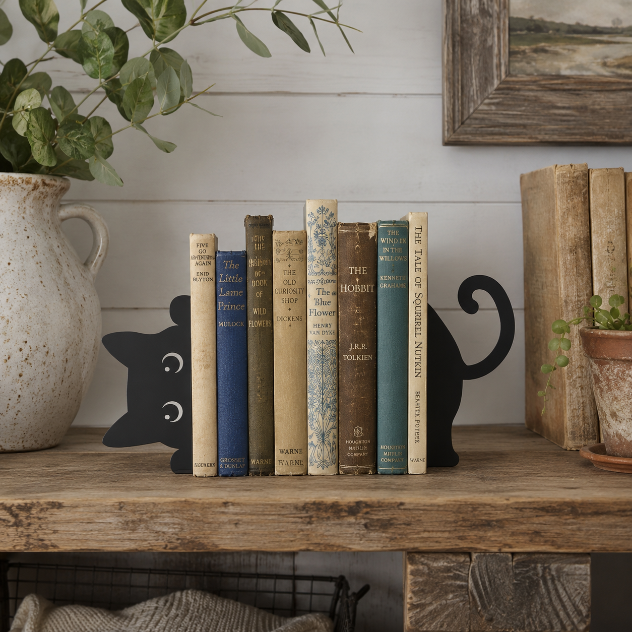 Black Cat Bookends, Set of 2 Metal Cat Book Stoppers