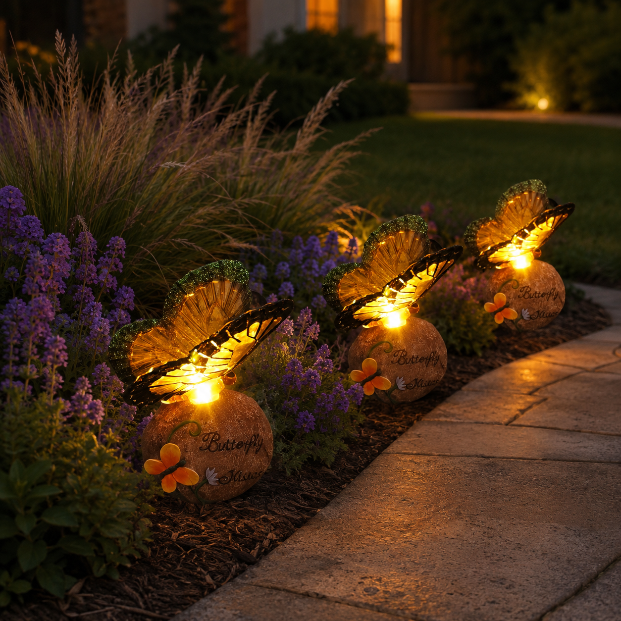 Butterfly Kisses Light-Up Garden Decor – Warm Glowing Butterfly Stone Accent