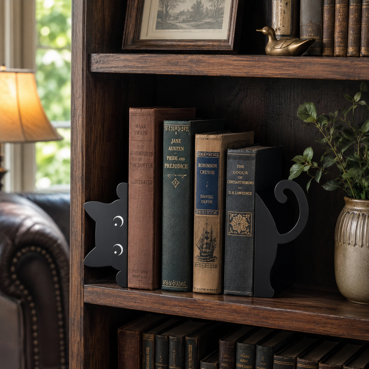 Black Cat Bookends, Set of 2 Metal Cat Book Stoppers