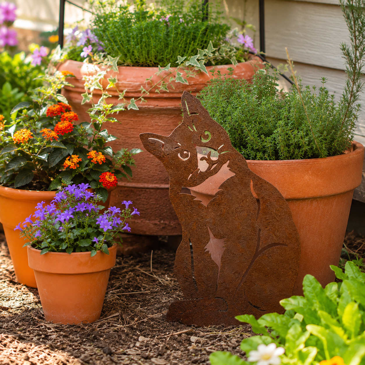 Rustic Metal Cat Garden Decor