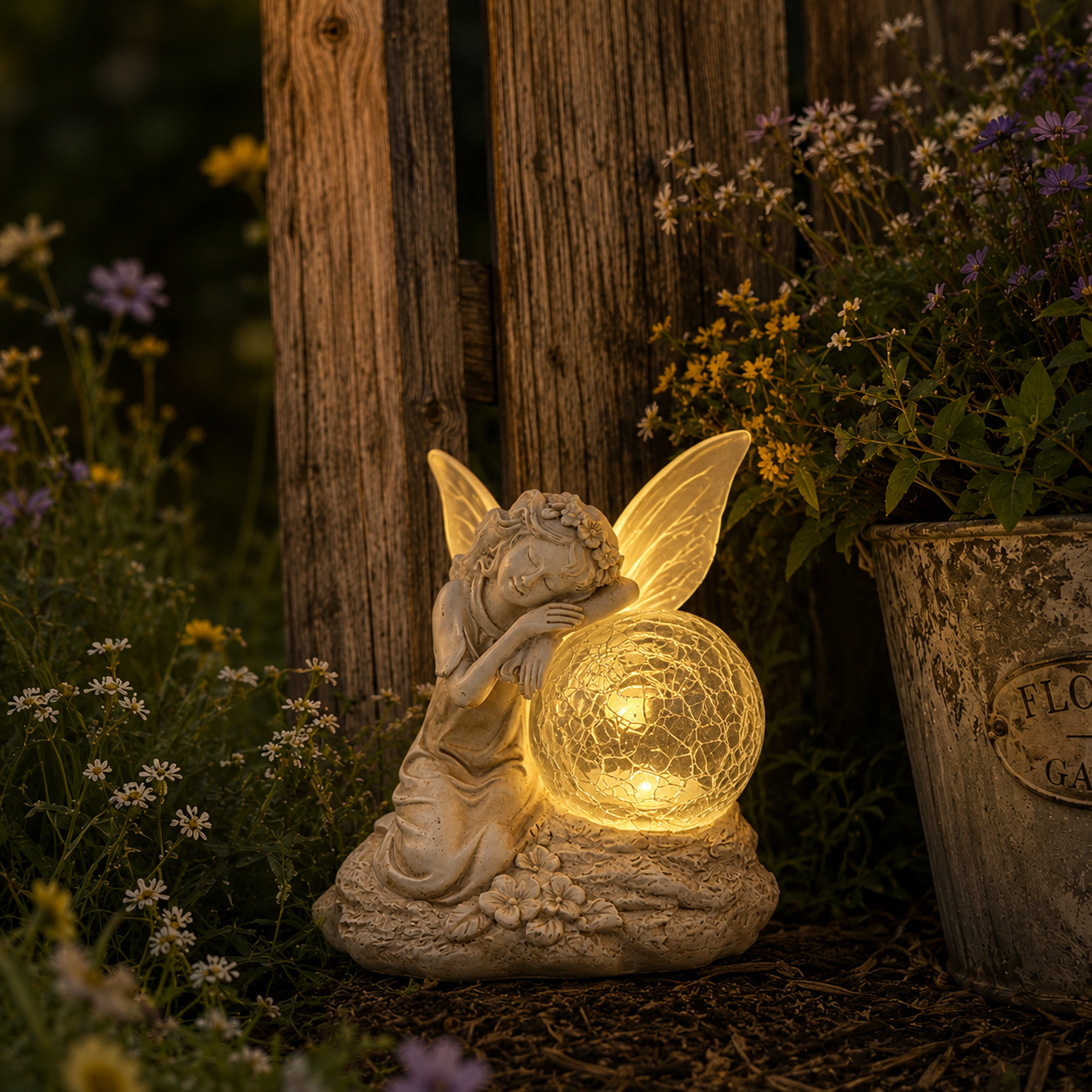 Solar-powered color-changing fairy statue