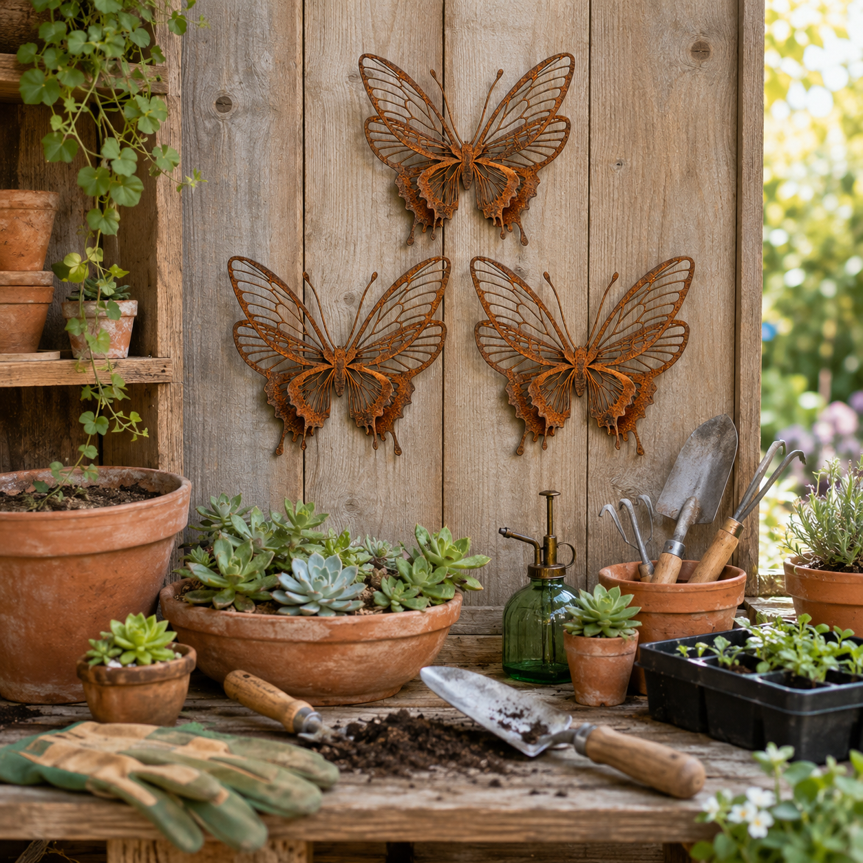 Rustic Metal Butterfly Wall Decor Set of