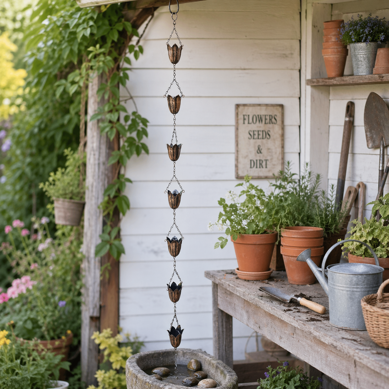 Tulip Rain Chain for Outdoor Garden Décor