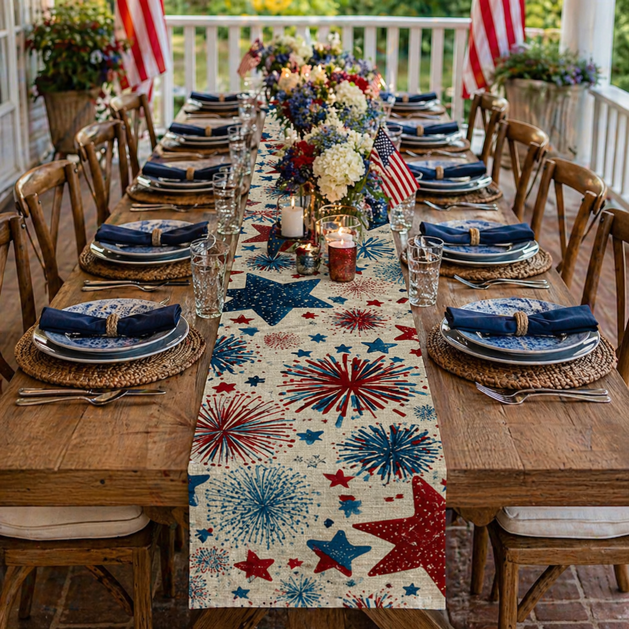 Patriotic Fireworks Table Runner – 4th of July Independence Day Table Decor
