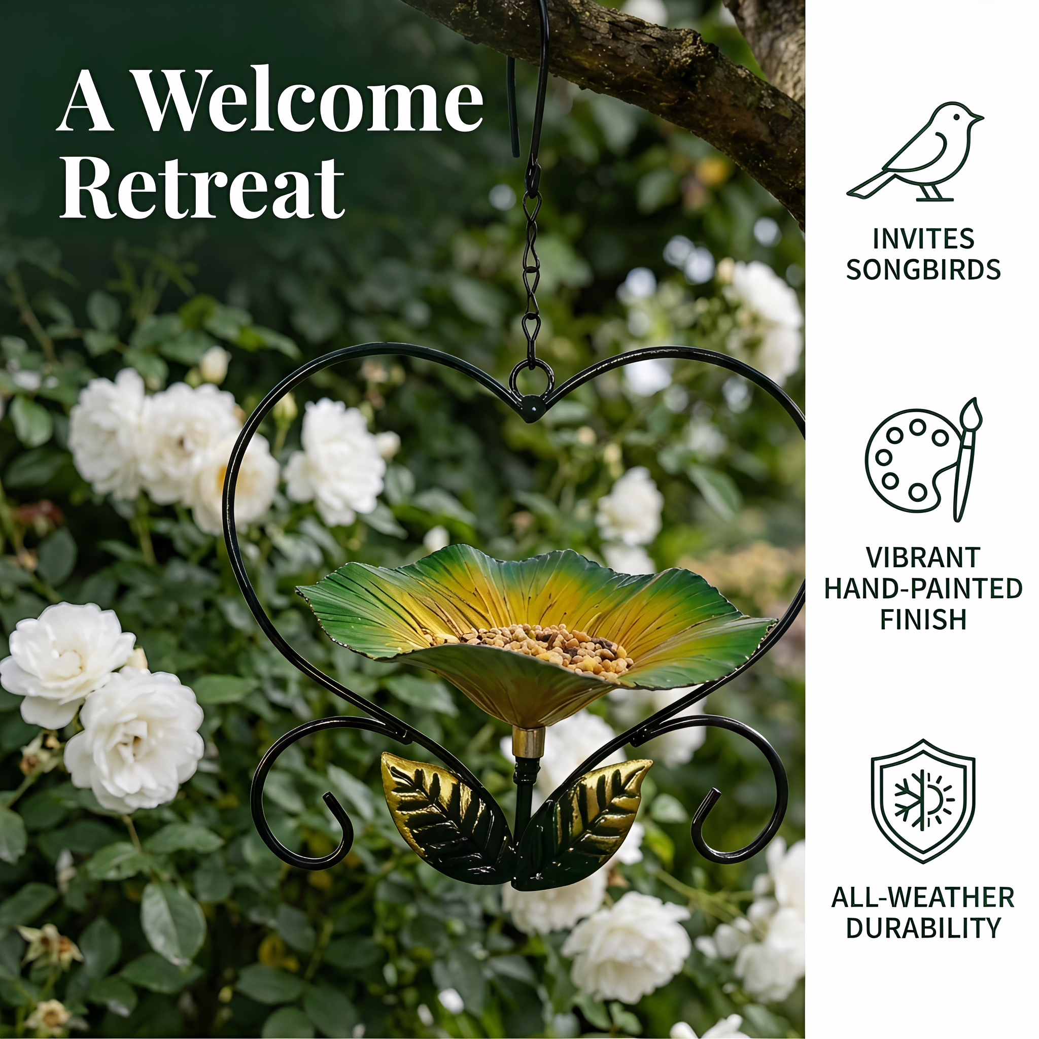 Heart-Shaped Hanging Bird Feeder – Decorative Outdoor Garden Feeder for Small Birds