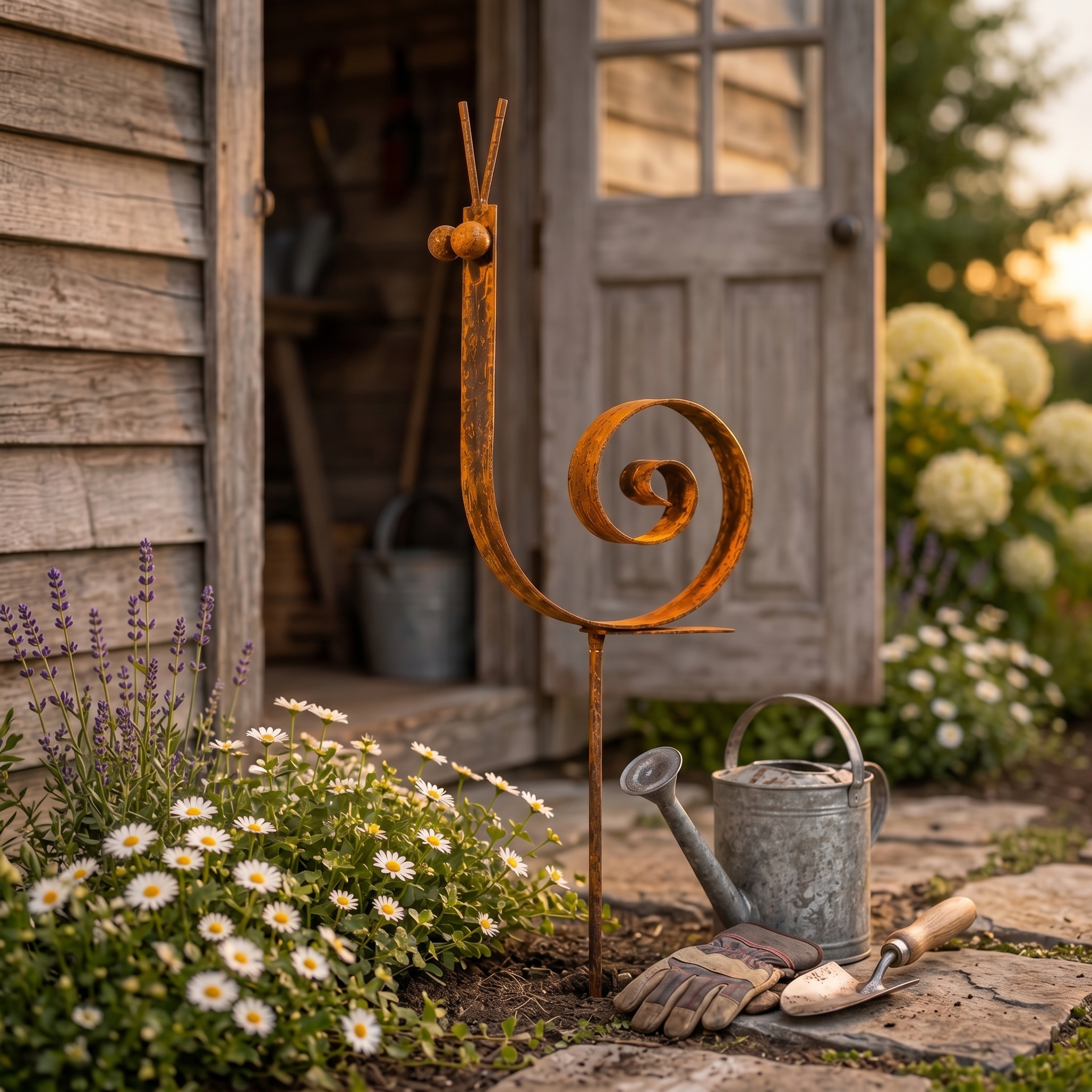 Rustic Metal Snail Garden Stake
